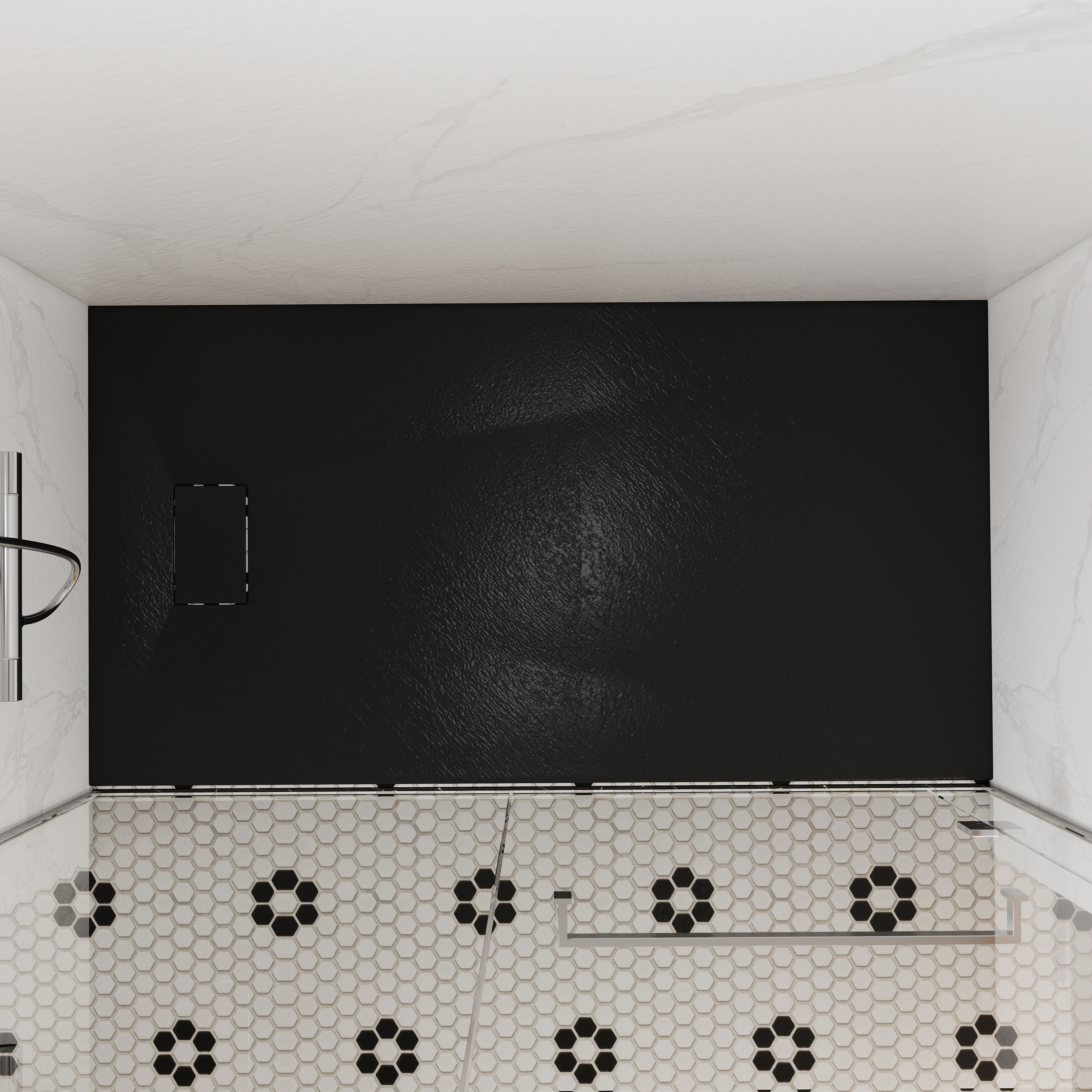 European-Style SMC Shower Base with Sleek Marble Texture in Black & White