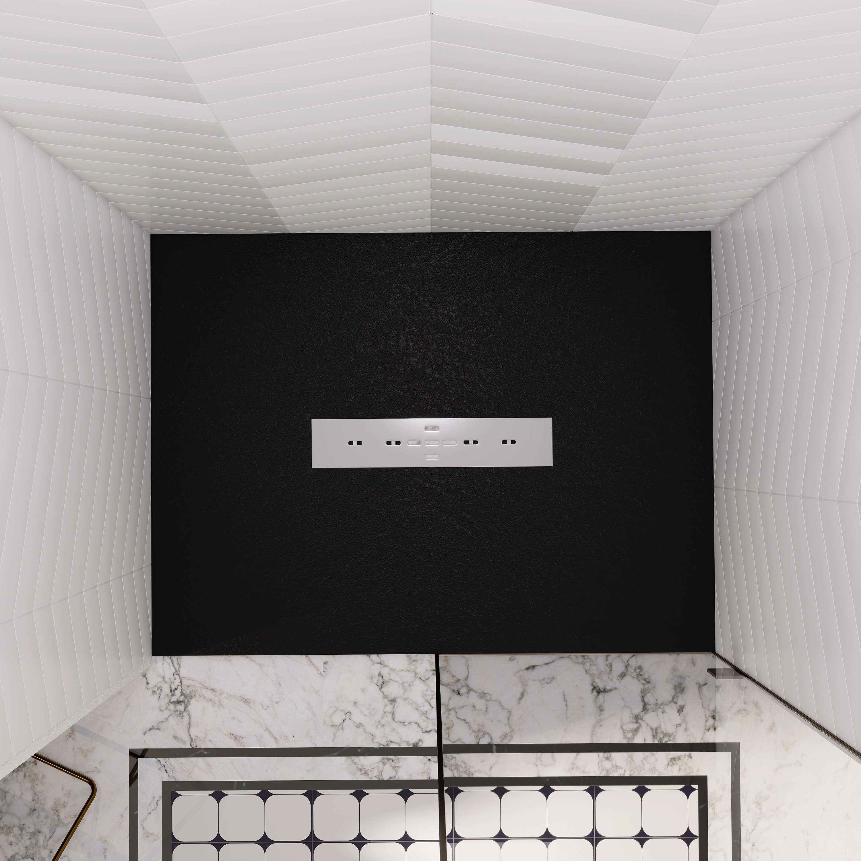 Durable SMC Composite Shower Base Pan with Center Drain in Black & White