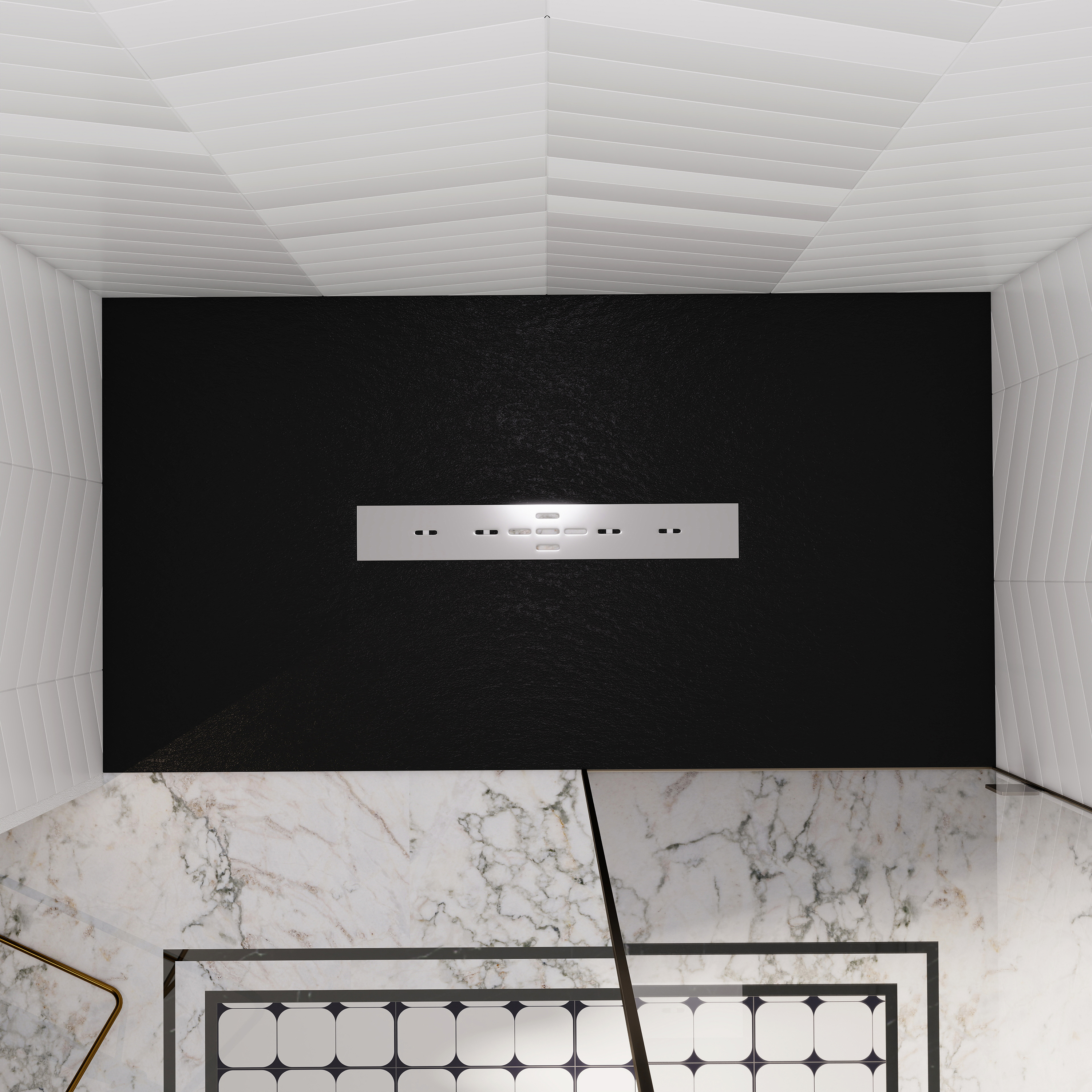 Durable SMC Composite Shower Base Pan with Center Drain in Black & White