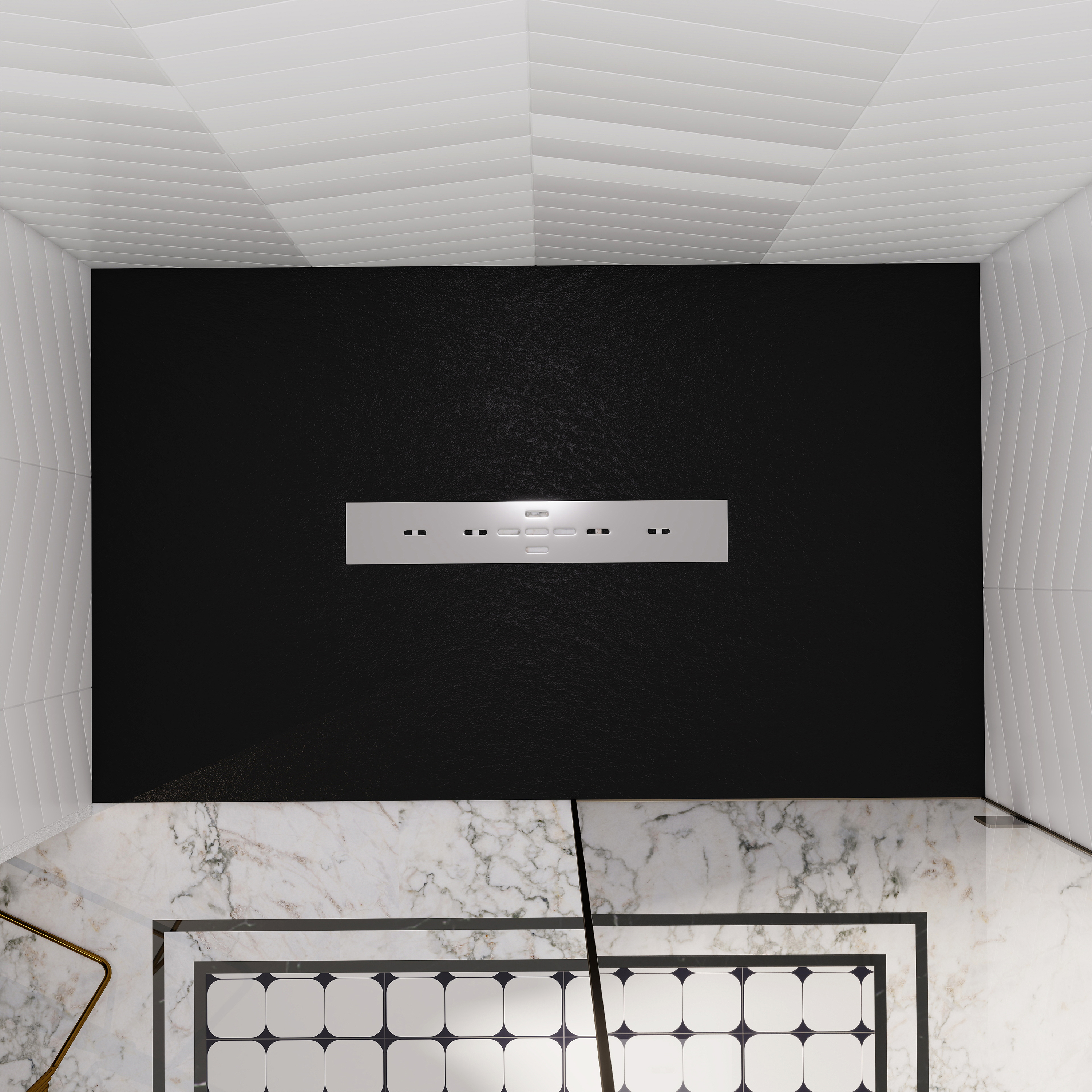 Durable SMC Composite Shower Base Pan with Center Drain in Black & White