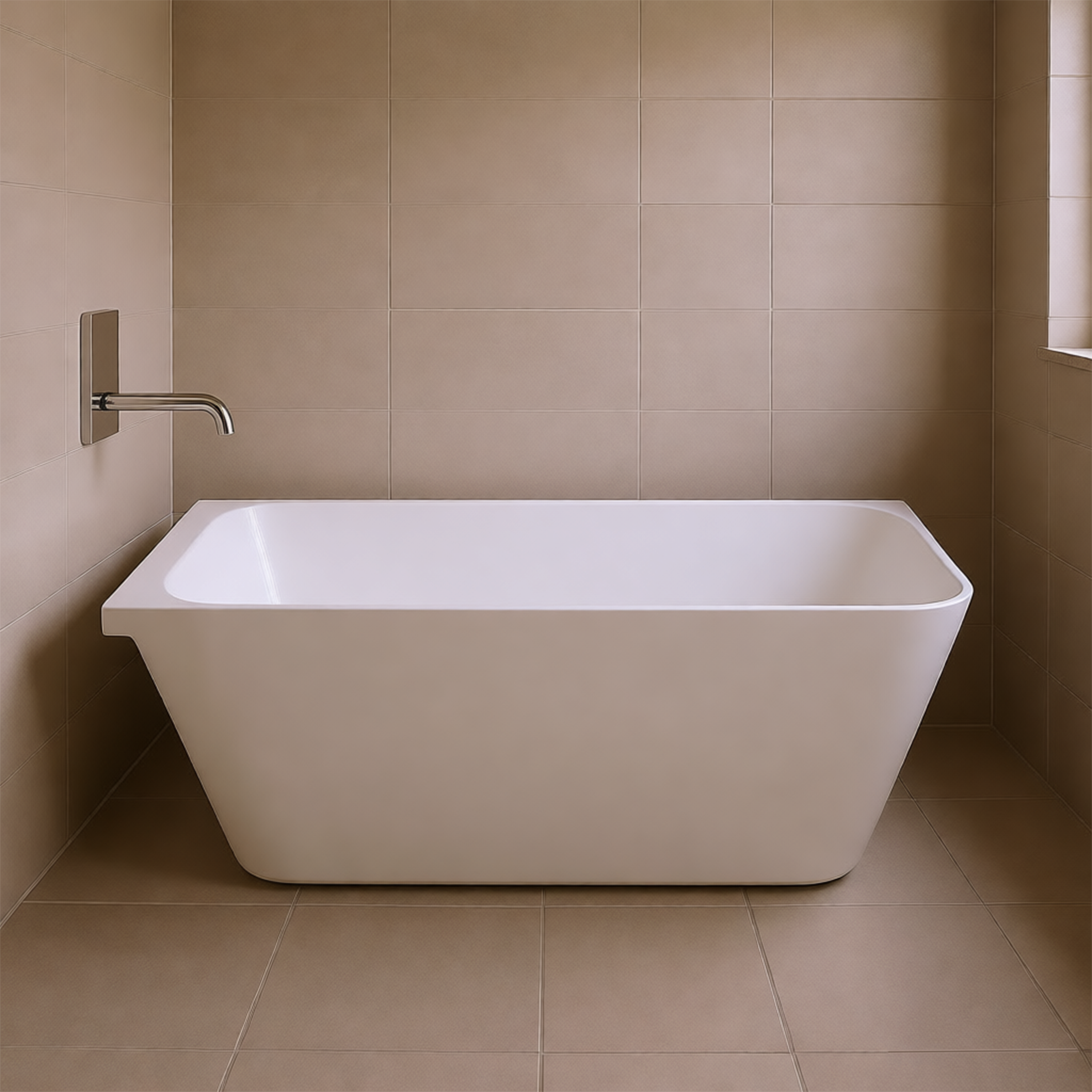59" Alcove Solid Surface Soaking Bathtub with Left Overflow and Drain