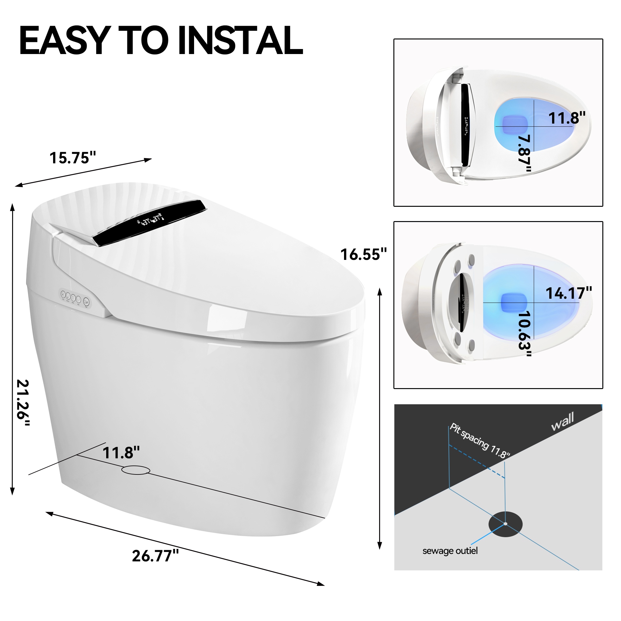 Advanced Smart Toilet with Heated Seat, Warm Bidet & Dryer