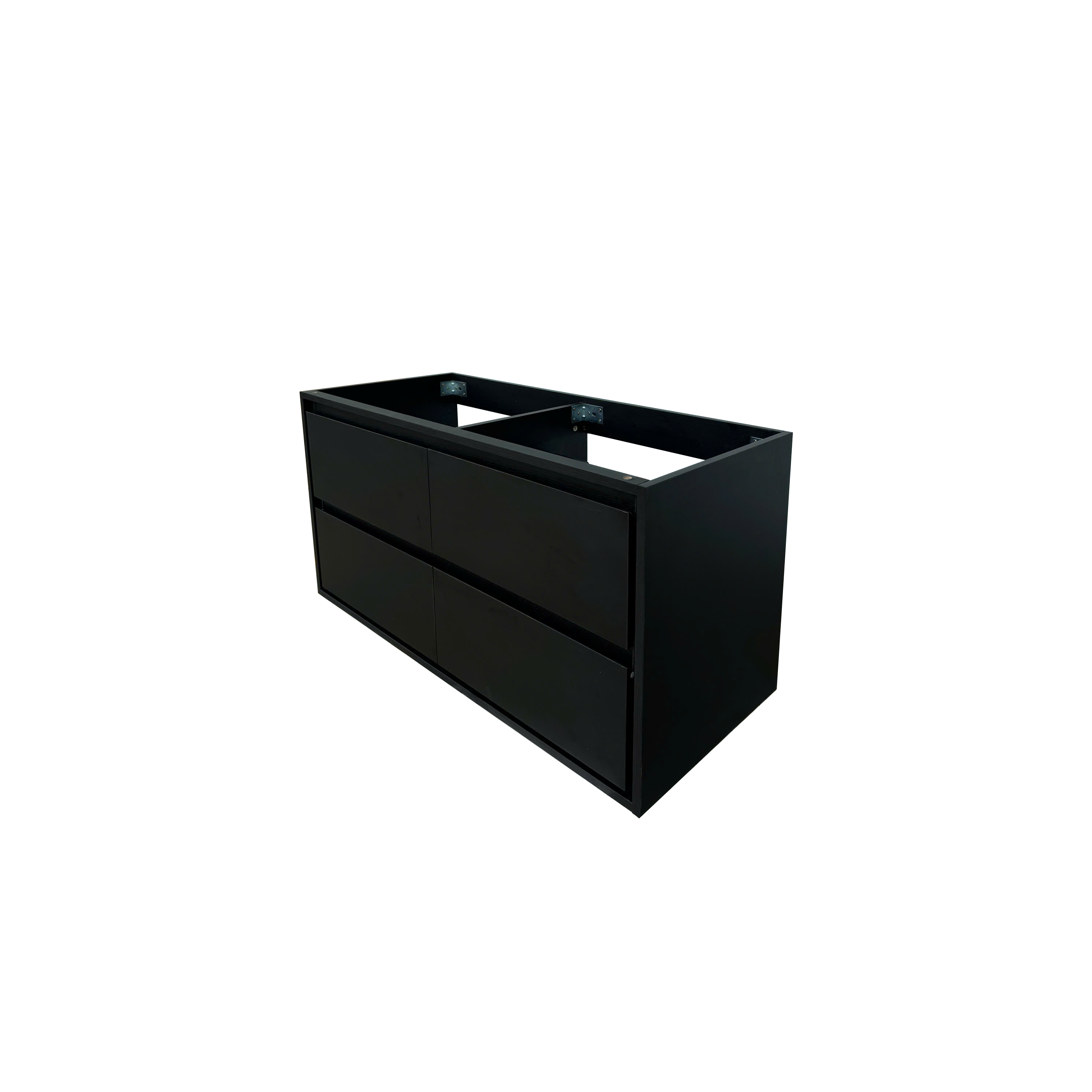 48" Matte Black Wall-mount Bathroom Vanity with Double Sink & Marble Top