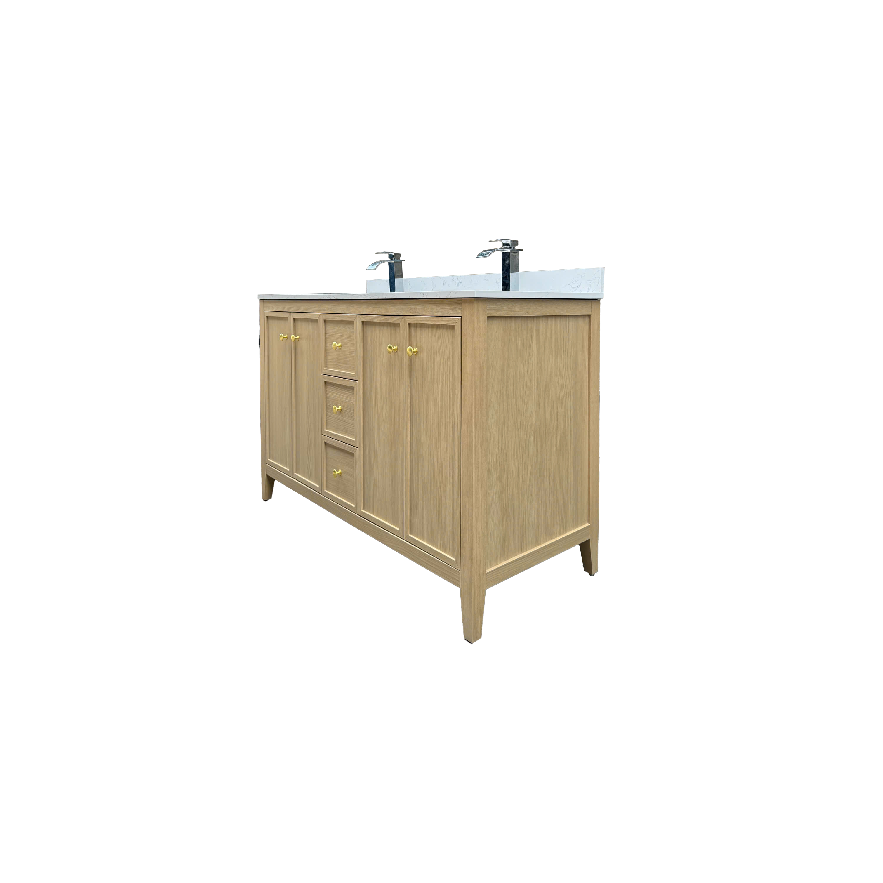 54" Light Oak Freestanding Bathroom Vanity with Double Sink & Marble Top