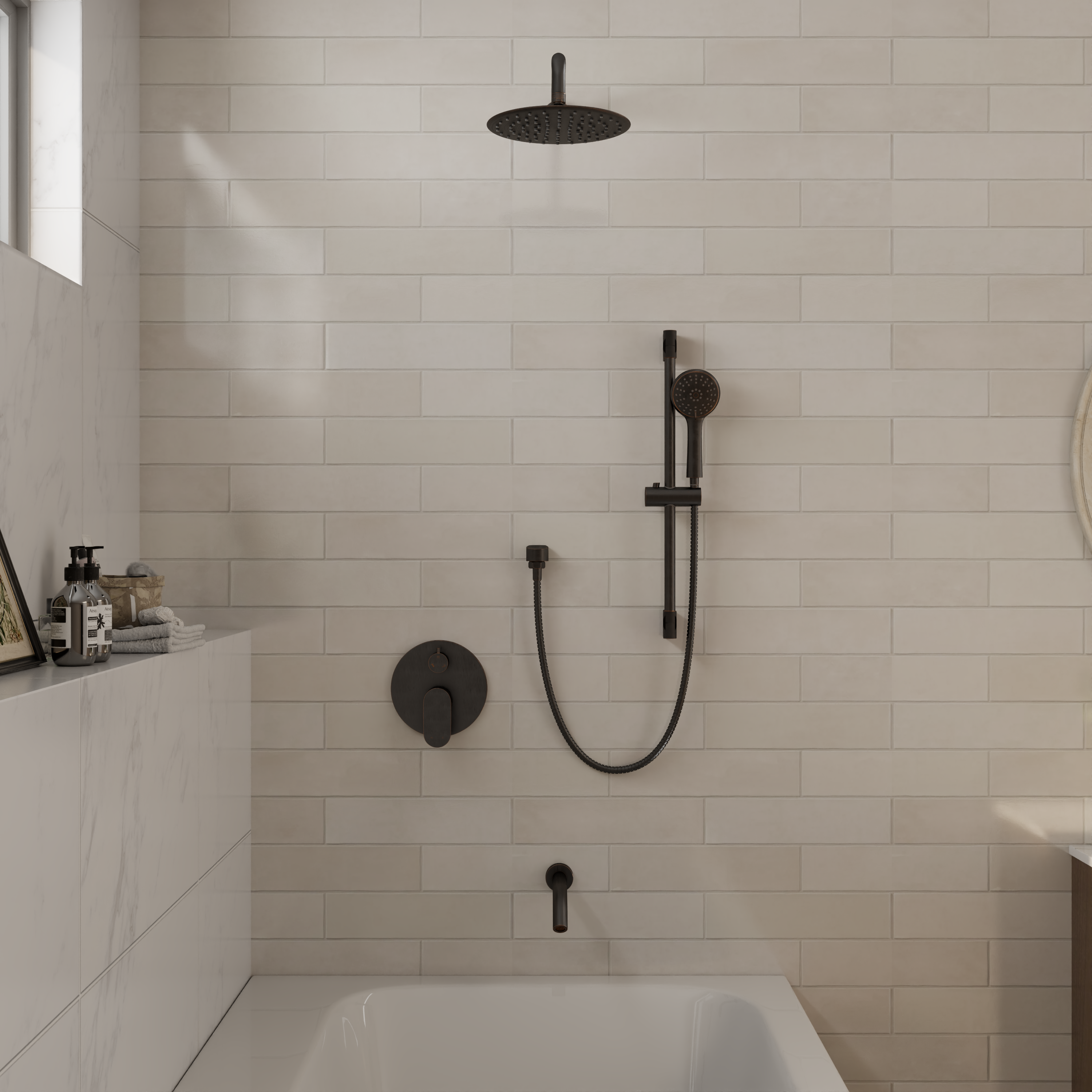 9" 3-Function Shower Faucet Set with Tub Spout & Slide Bar