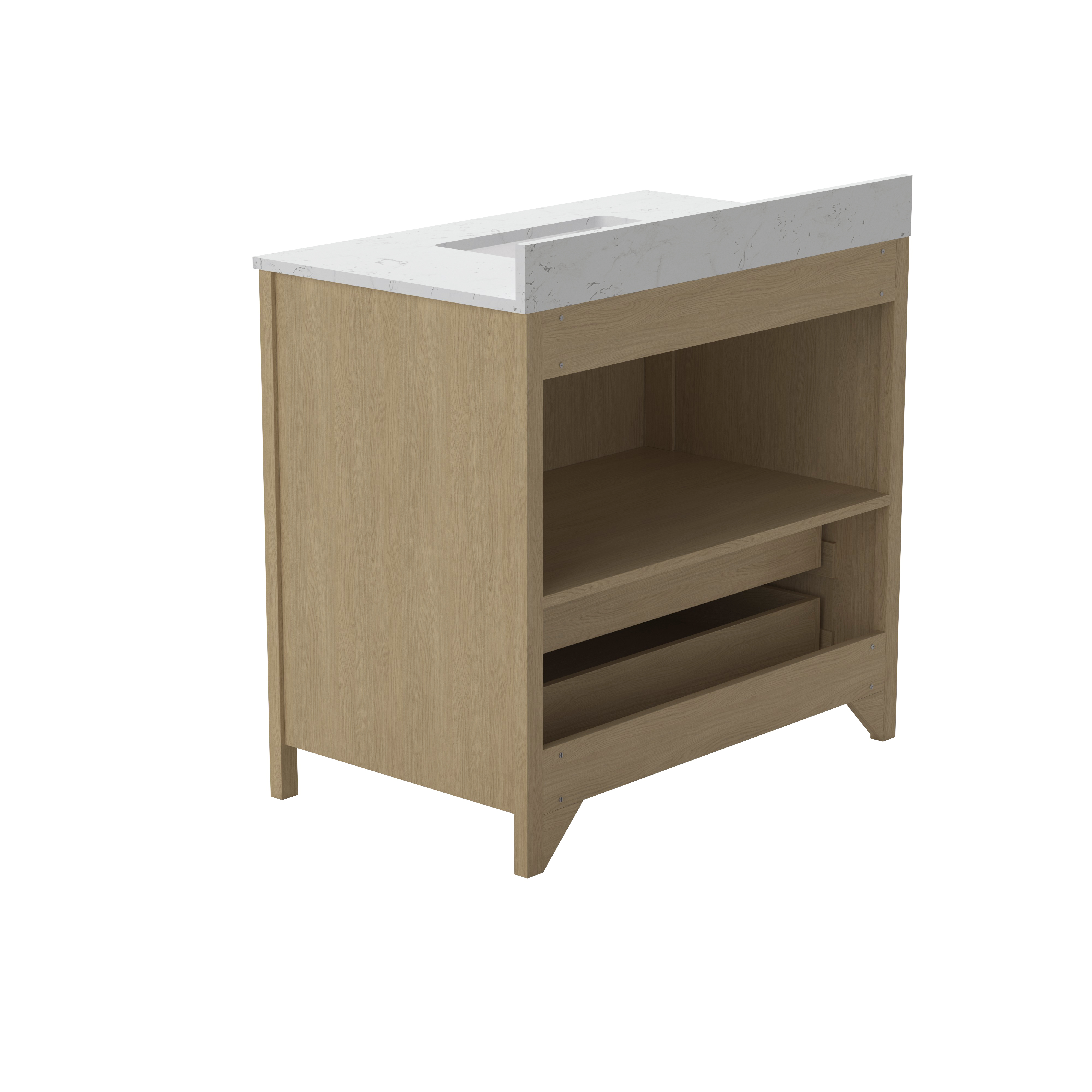 24"/36" Single Sink Bathroom Vanity with Light Natural Wood & Marble Top