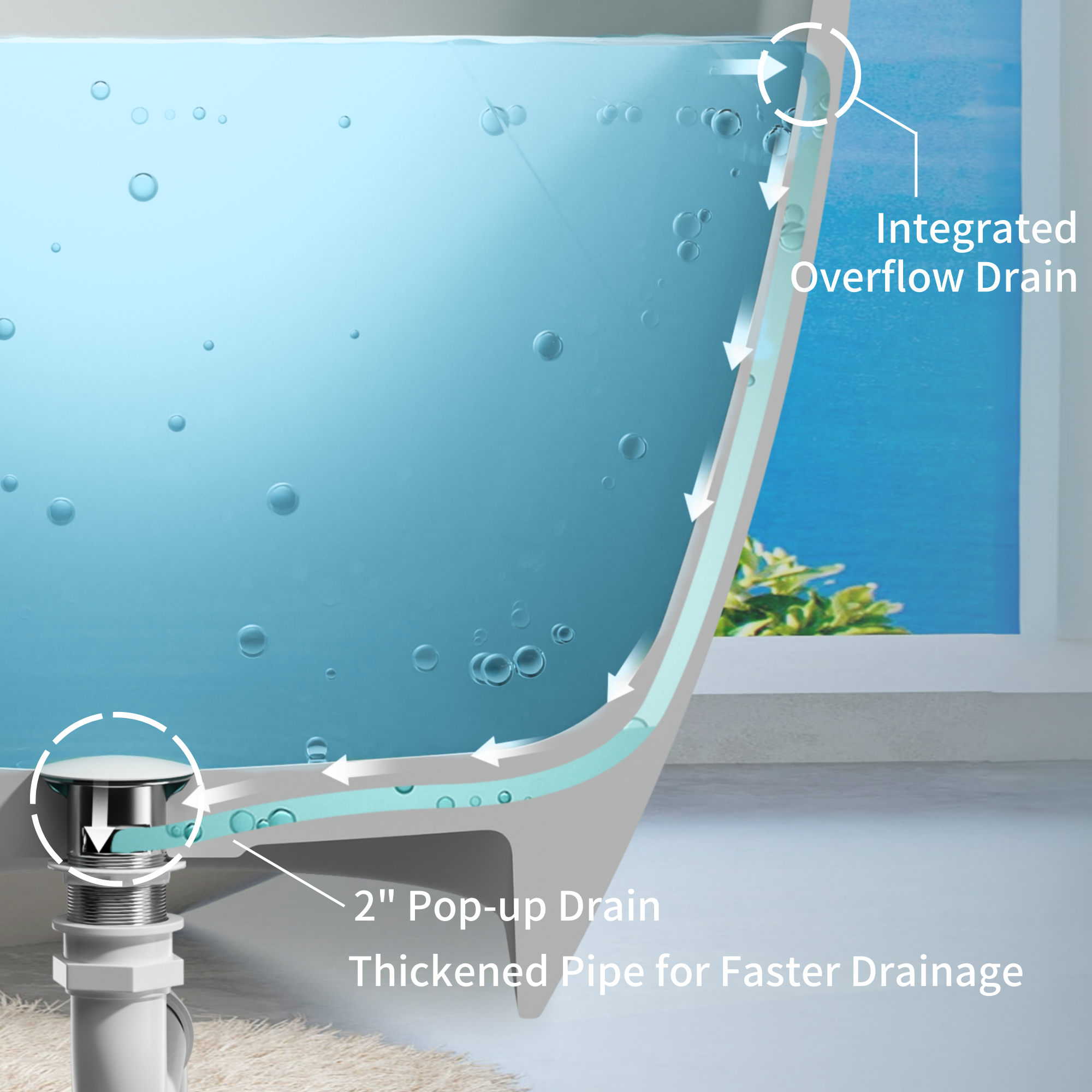 63" Unique Shaped Solid Surface Freestanding Bathtub with Warm-Touch Insulation