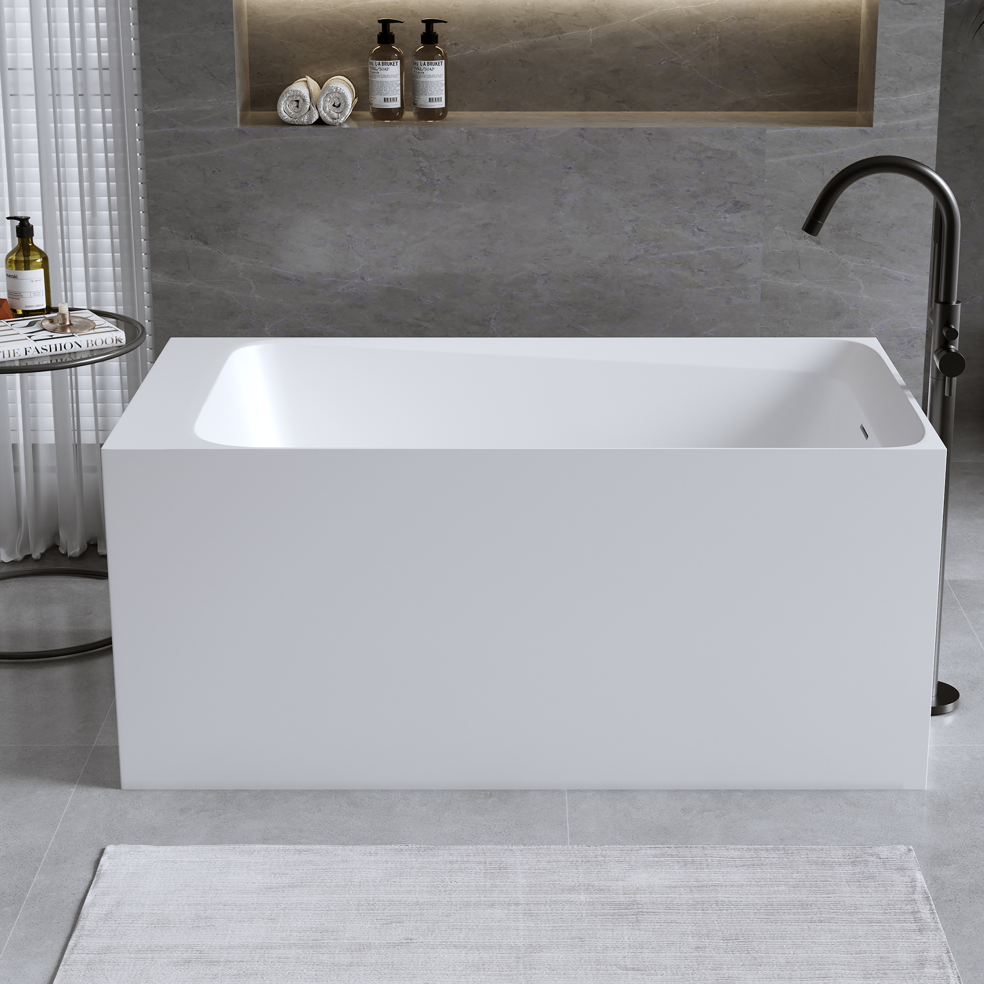 51" Modern Freestanding Stone Resin Soaking Bathtub in Matte White