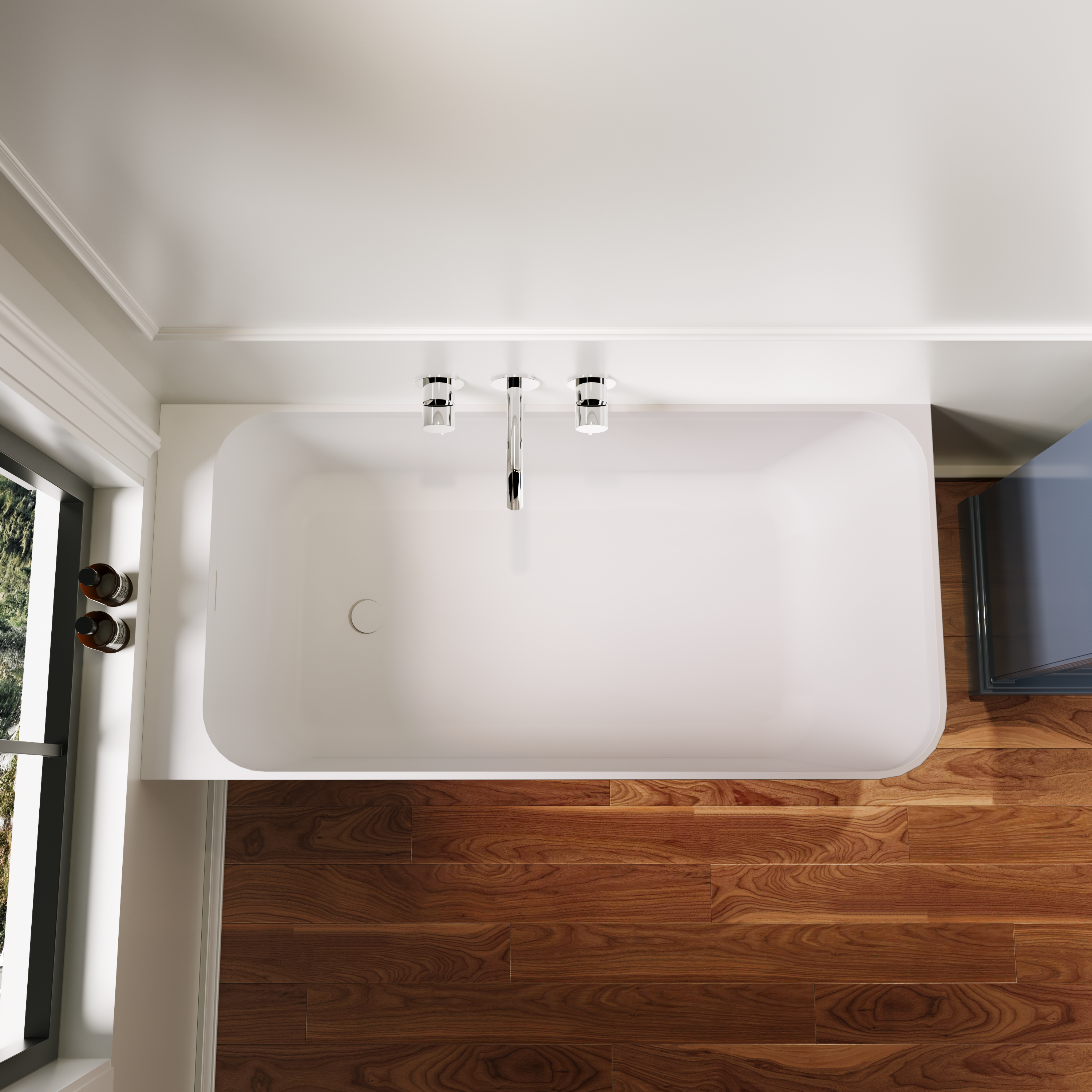 59" Alcove Solid Surface Soaking Bathtub with Left Overflow and Drain