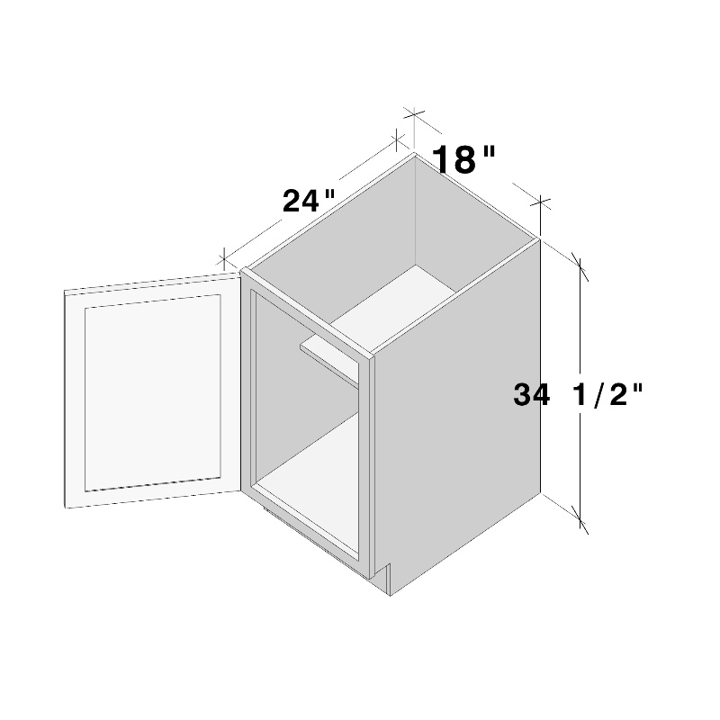 Dove Grey RTA 18"W x 24"D x 34.5"H Full Height Door Base Cabinet with 1 Door