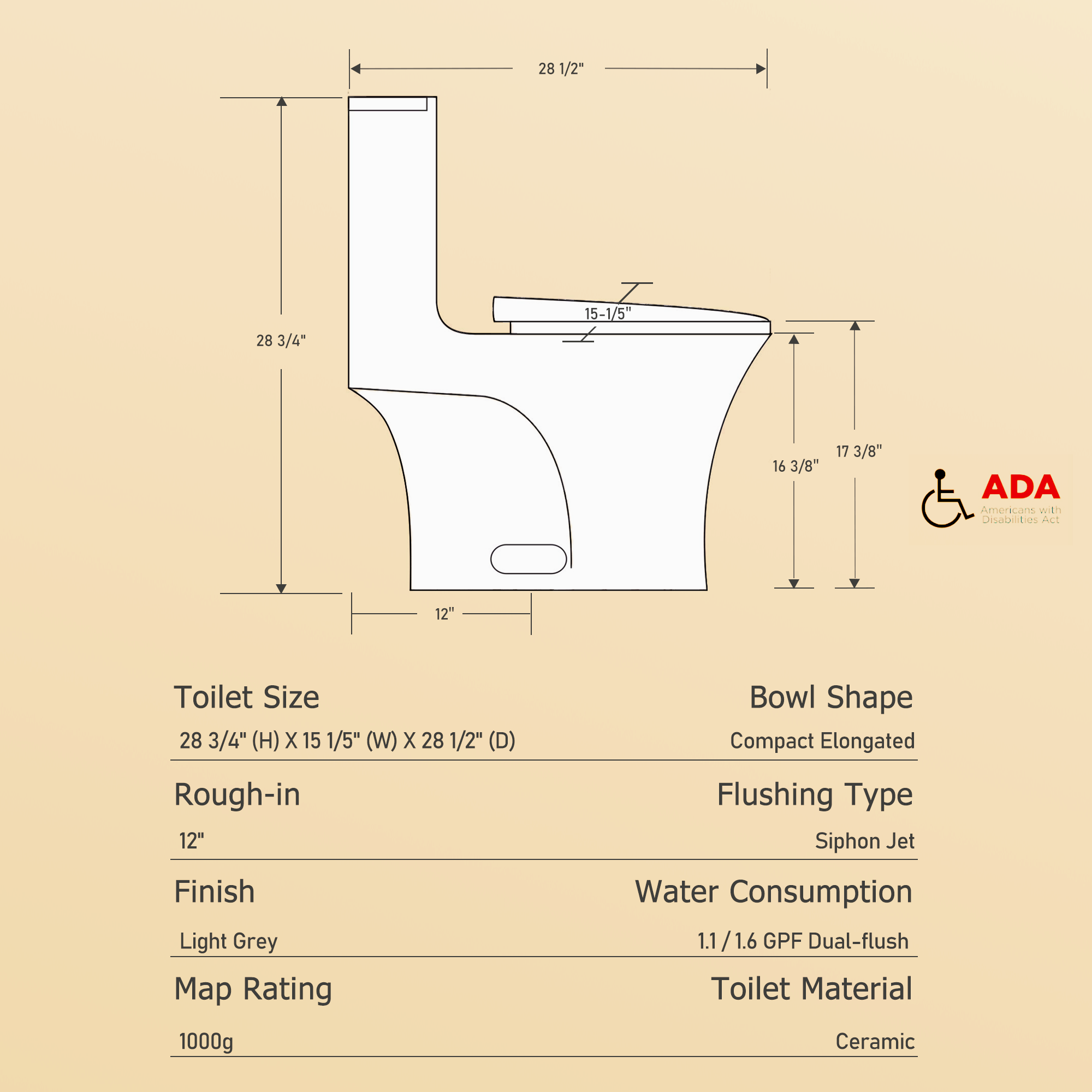1.1/1.60 GPF Elongated Dual-Flush Floor Mounted One Piece Toilet
