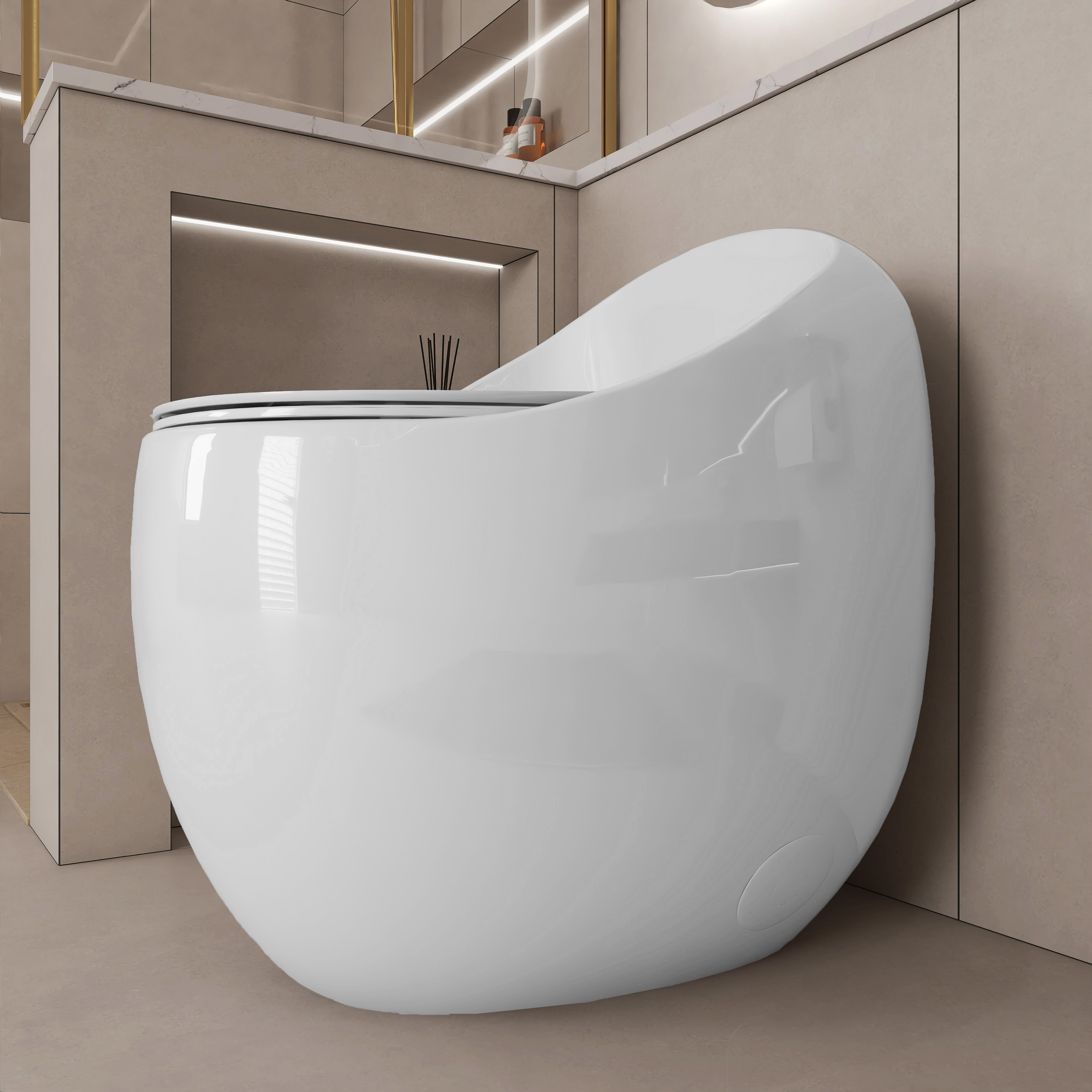 Egg Shape 1-Piece Toilet in Glossy White with 1.28 GPF Single Flush