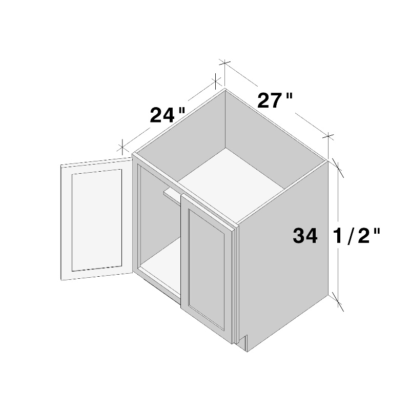 Dove Grey RTA 27"W x 24"D x 34.5"H Full Height Door Base Cabinet with 2 Doors