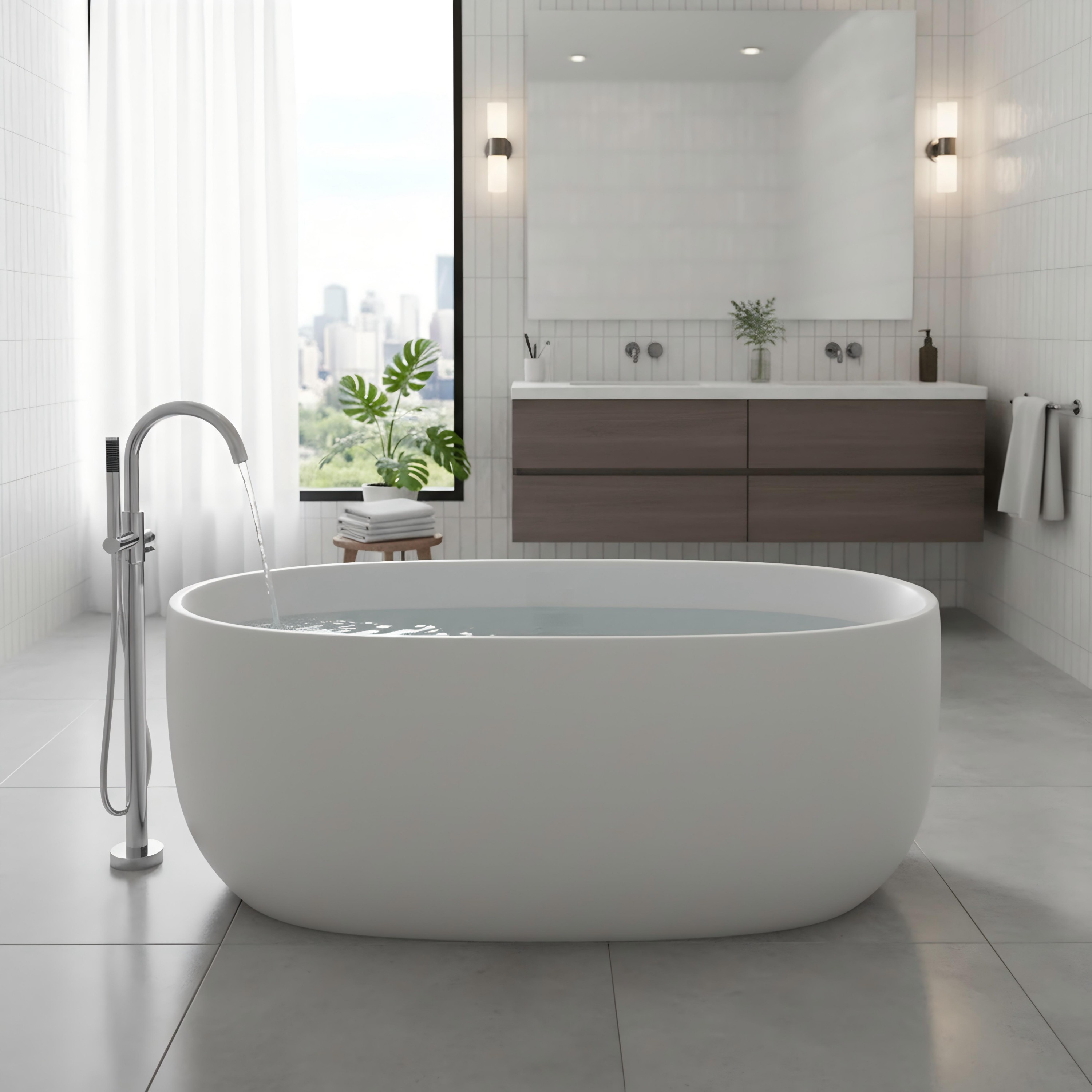 47"/51" Freestanding Stone Resin Soaking Bathtub with Heat Retention