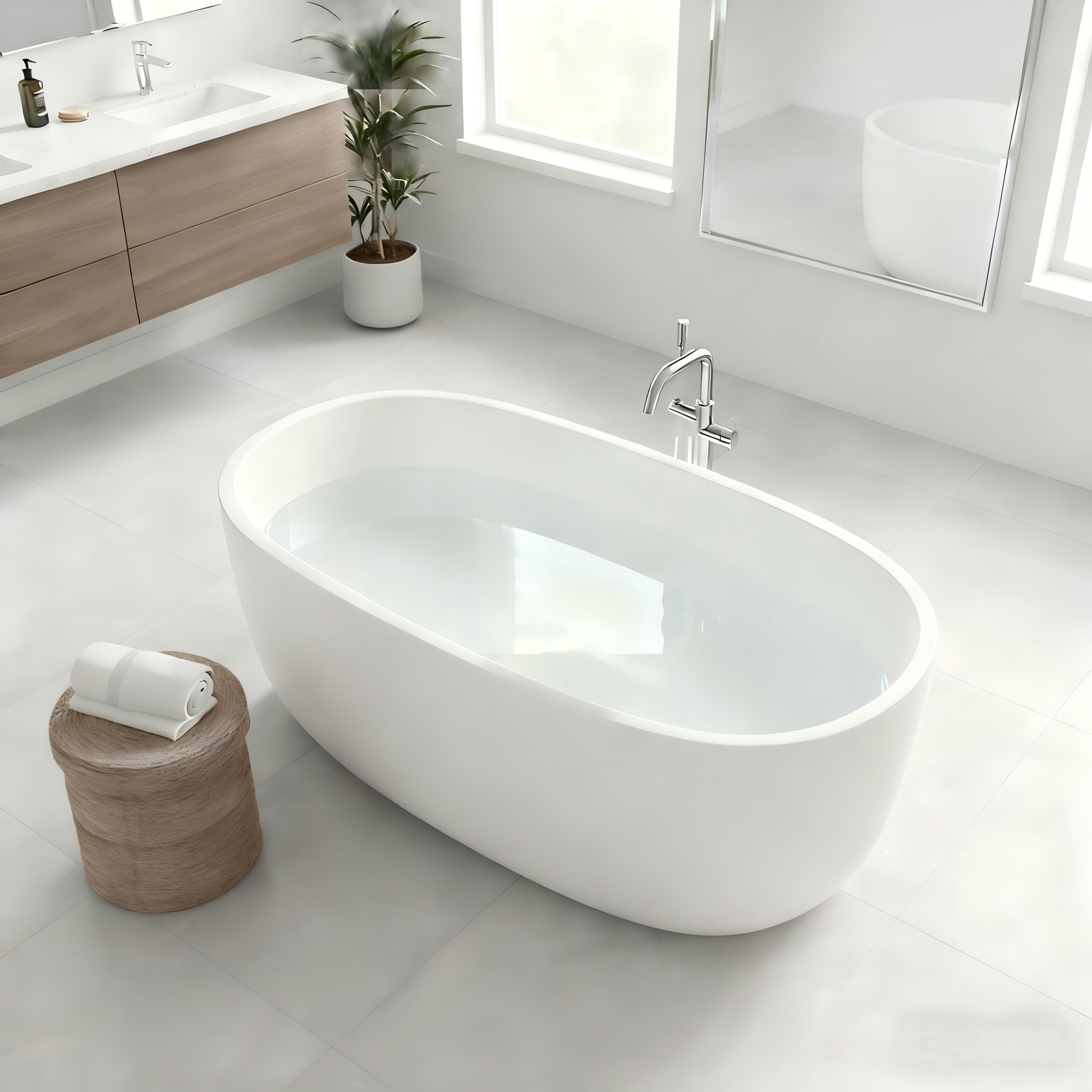 47"/51" Freestanding Stone Resin Soaking Bathtub with Heat Retention