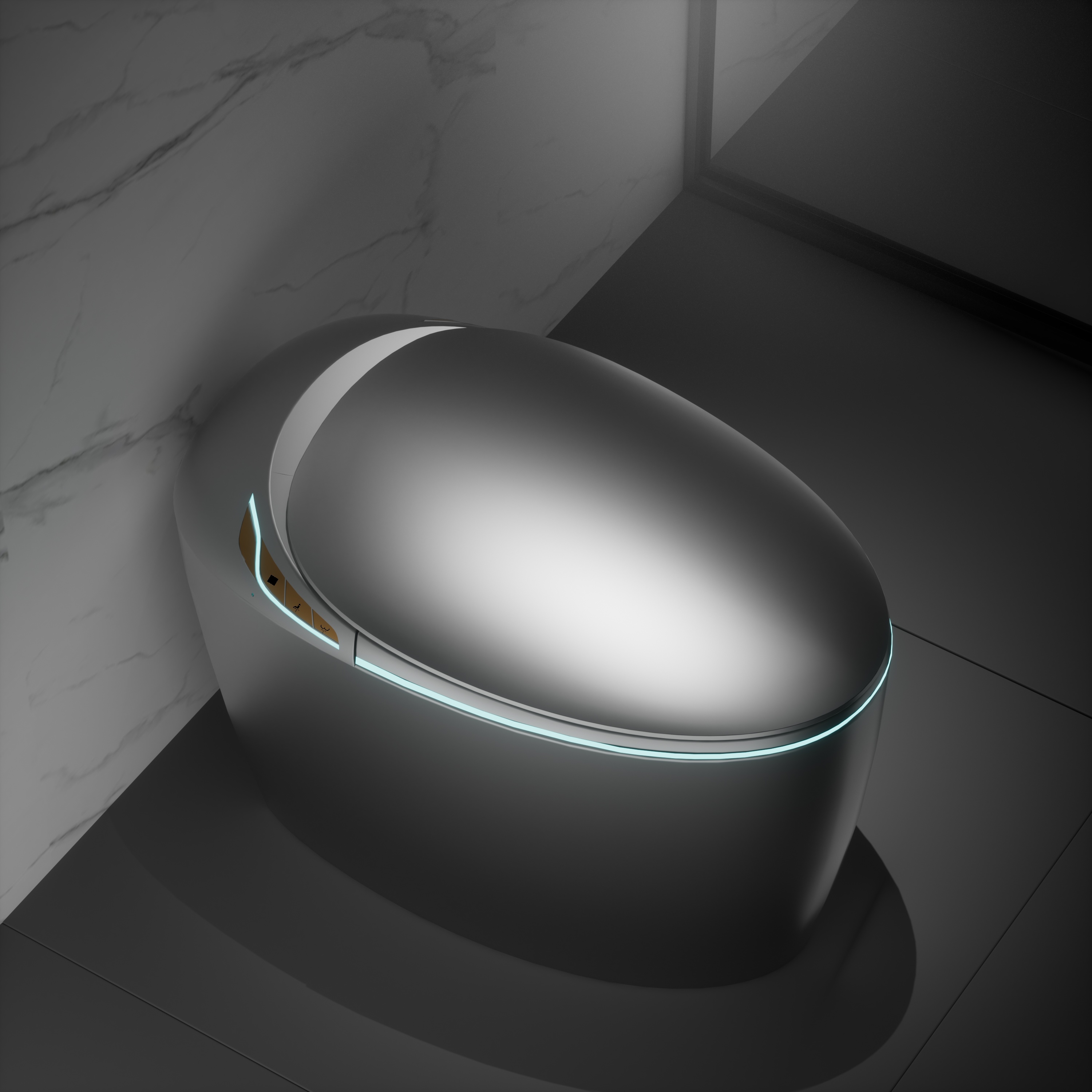 Smart Egg-Shaped Toilet with Built-in Bidet and Soft Ambient Light, Black & Pink