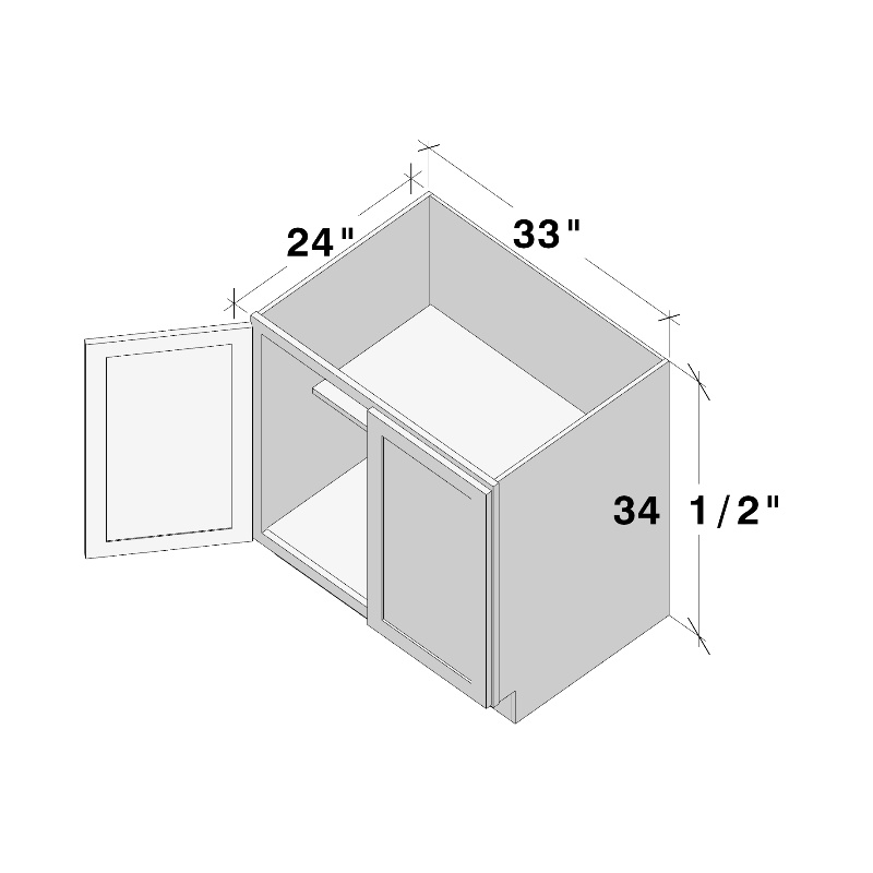 Dove Grey RTA 33"W x 24"D x 34.5"H Full Height Door Base Cabinet with 2 Doors