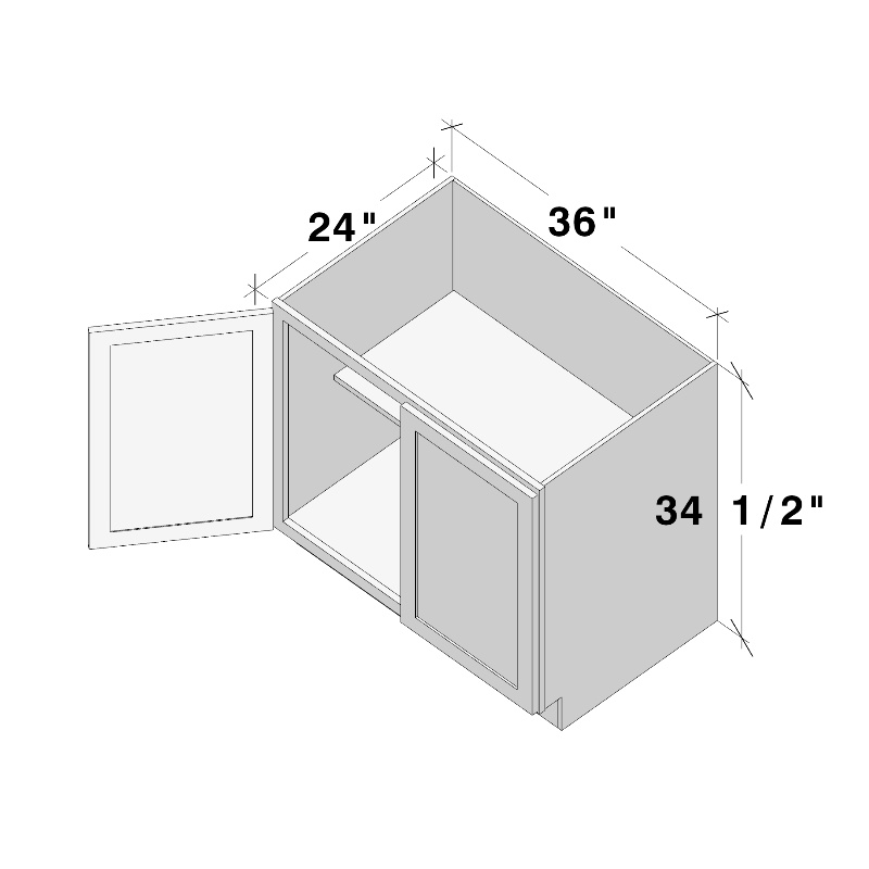Dove Grey RTA 36"W x 24"D x 34.5"H Full Height Door Base Cabinet with 2 Doors