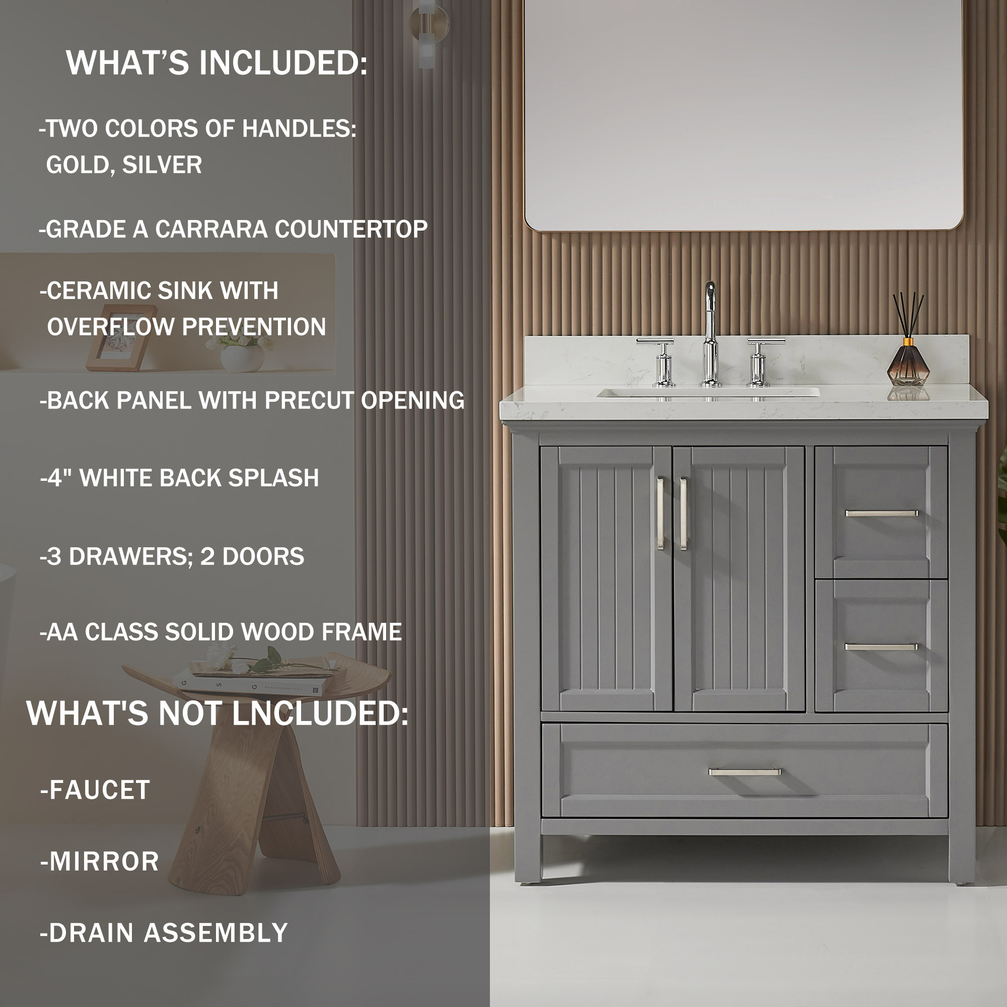 Fully Assembled 18"-60" Freestanding Bathroom Vanity with Integrated Top