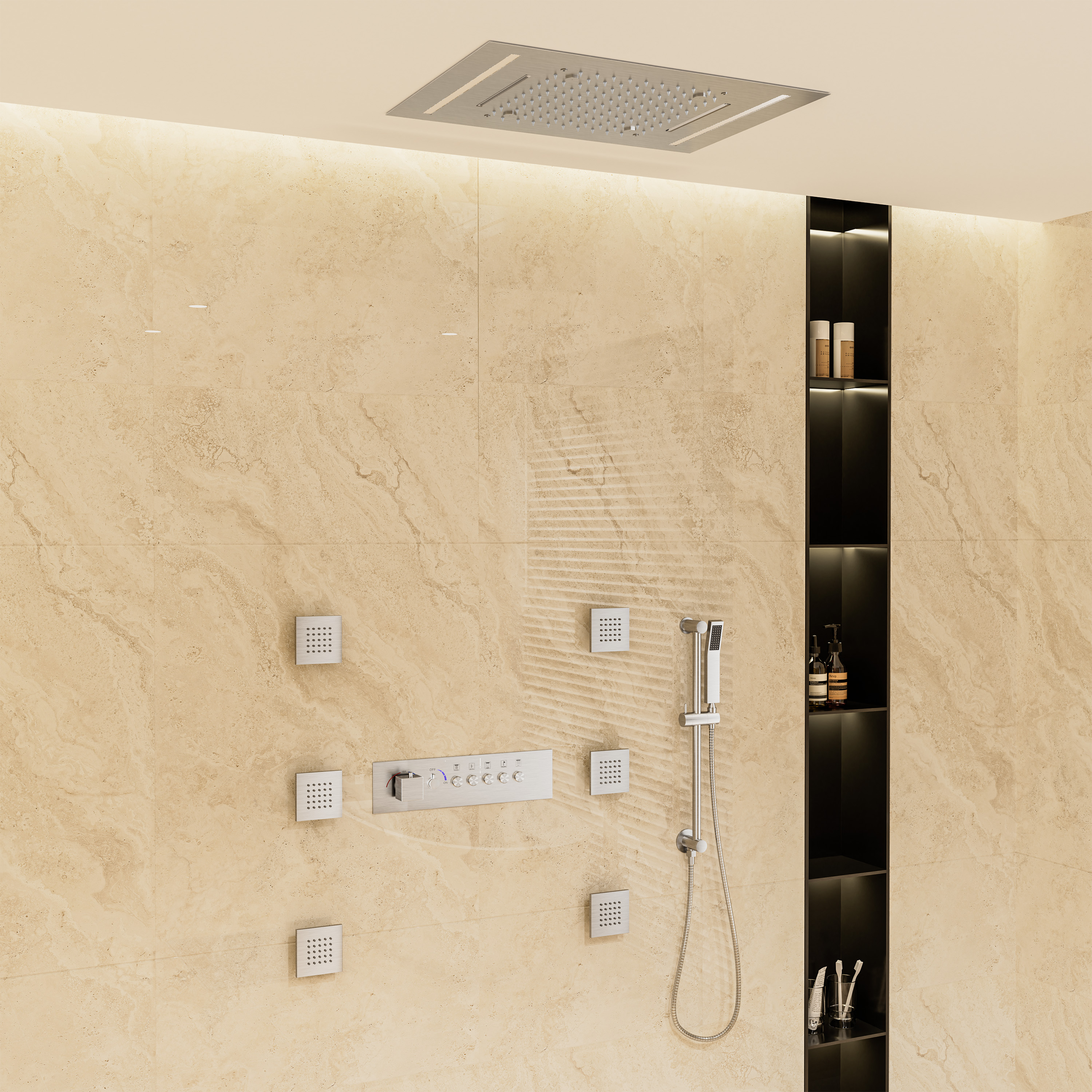 20*14 inch 5-Function Luxury Shower System with LED Lights and Slide Bar