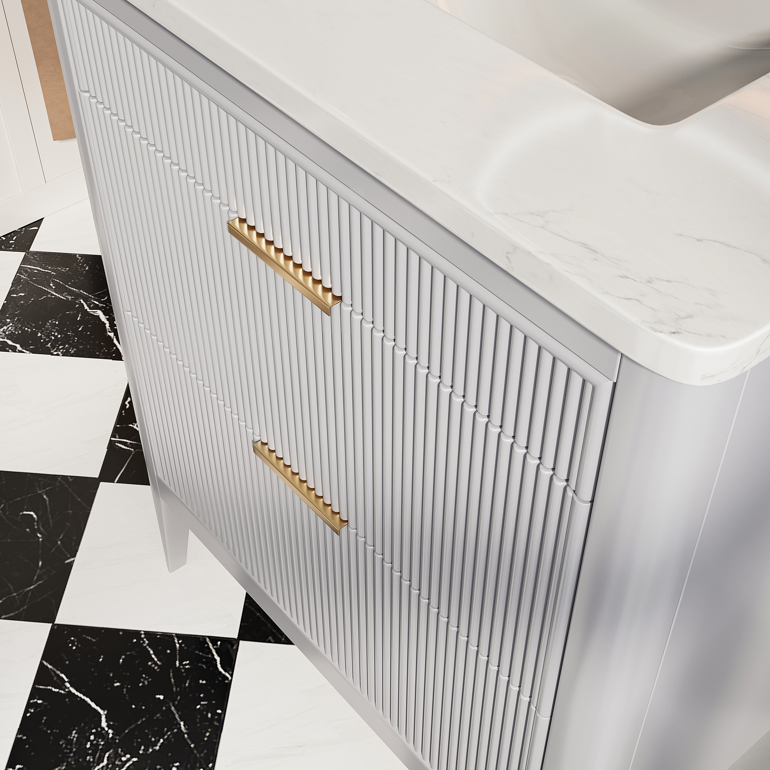 30"/36"/48" Freestanding Single Sink Bathroom Vanity with Solid Wood Construction & Marble Top