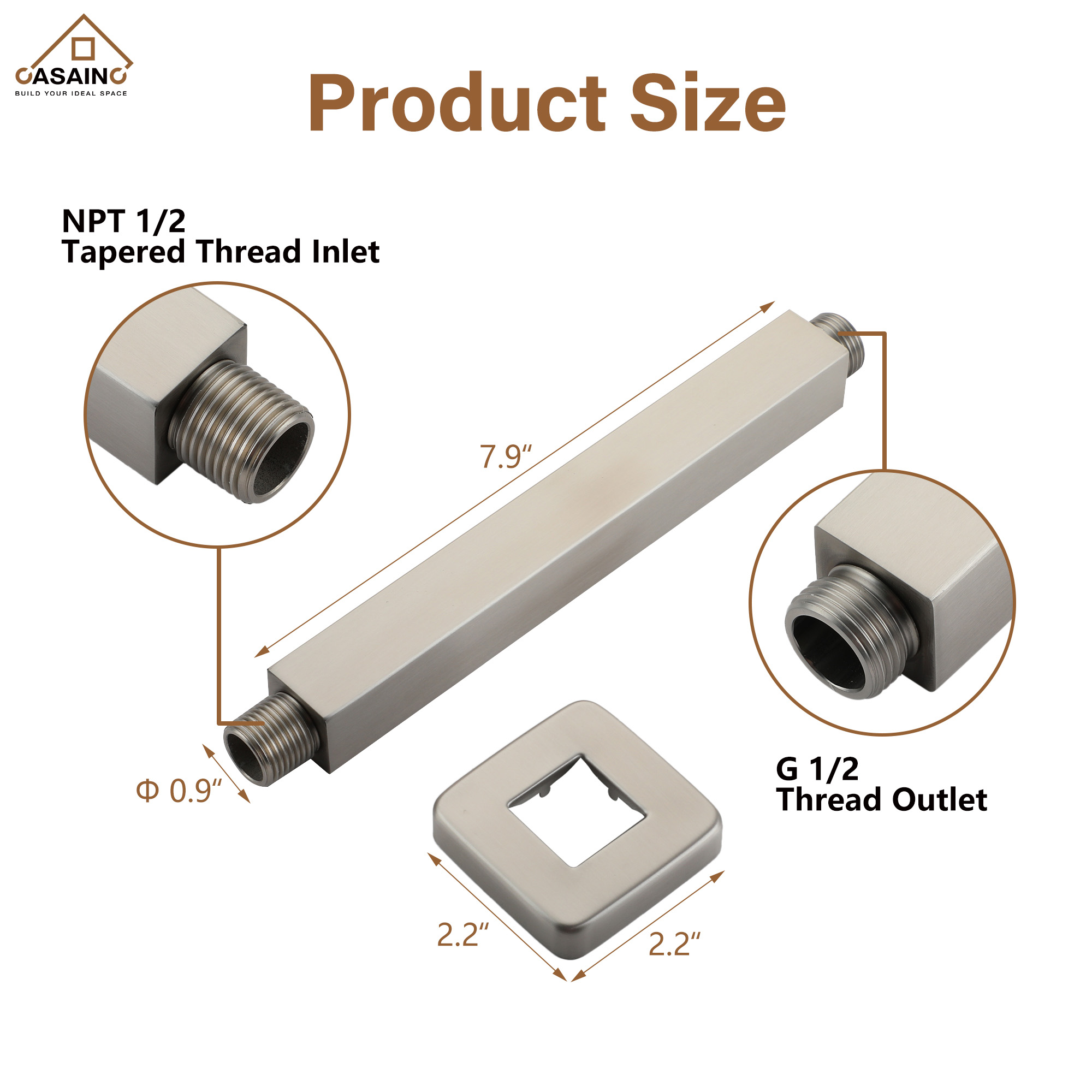 7.87"/11.81" Square Ceiling-Mounted Shower Arm with Flange Cover