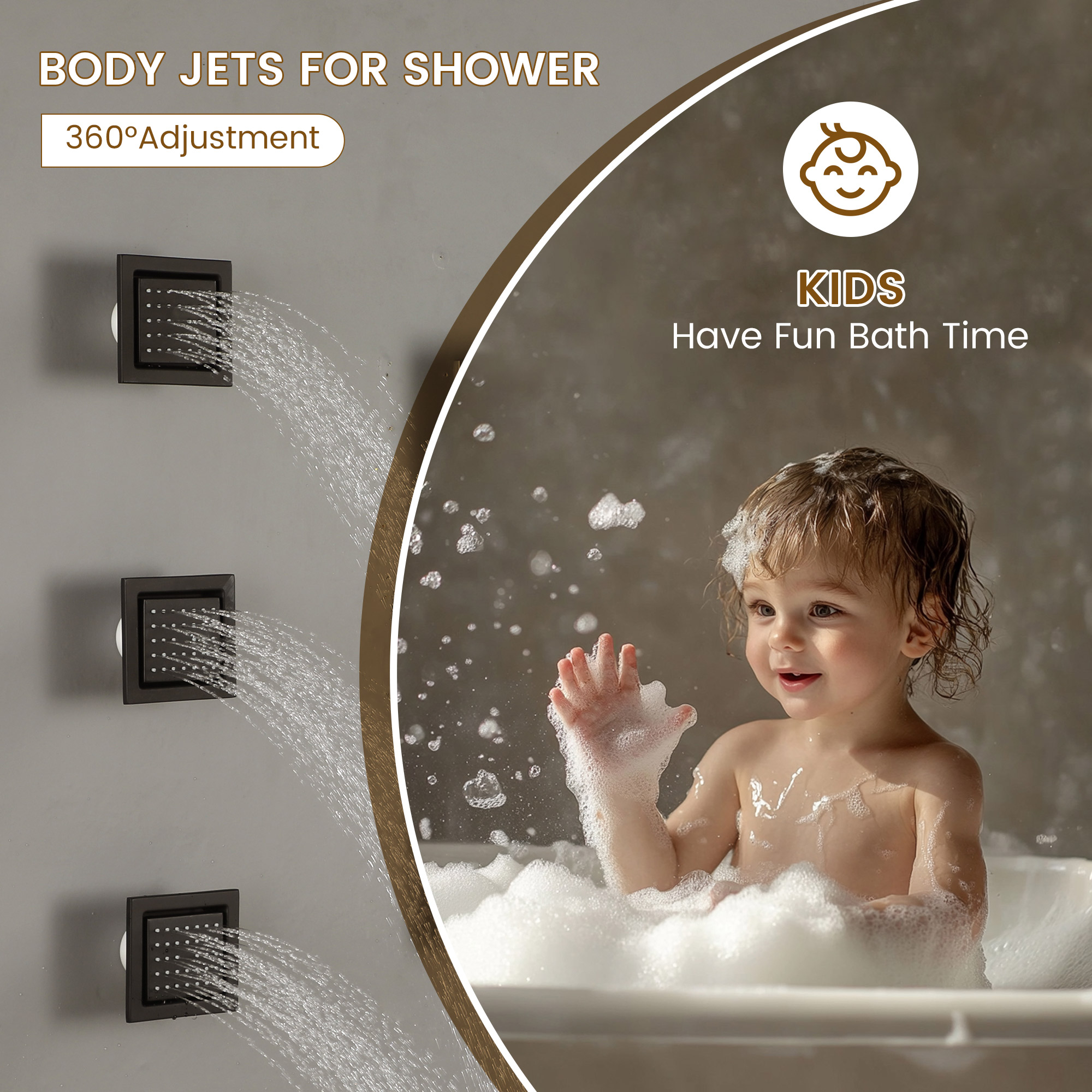 32*16 inch 3-Function Thermostatic Shower System with Body Jets