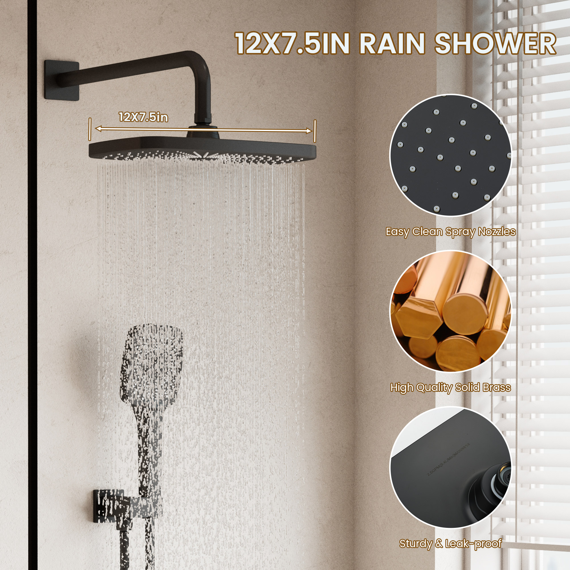 12-inch x 8-inch Wall-Mounted Dual-Function Shower System with Hand Shower