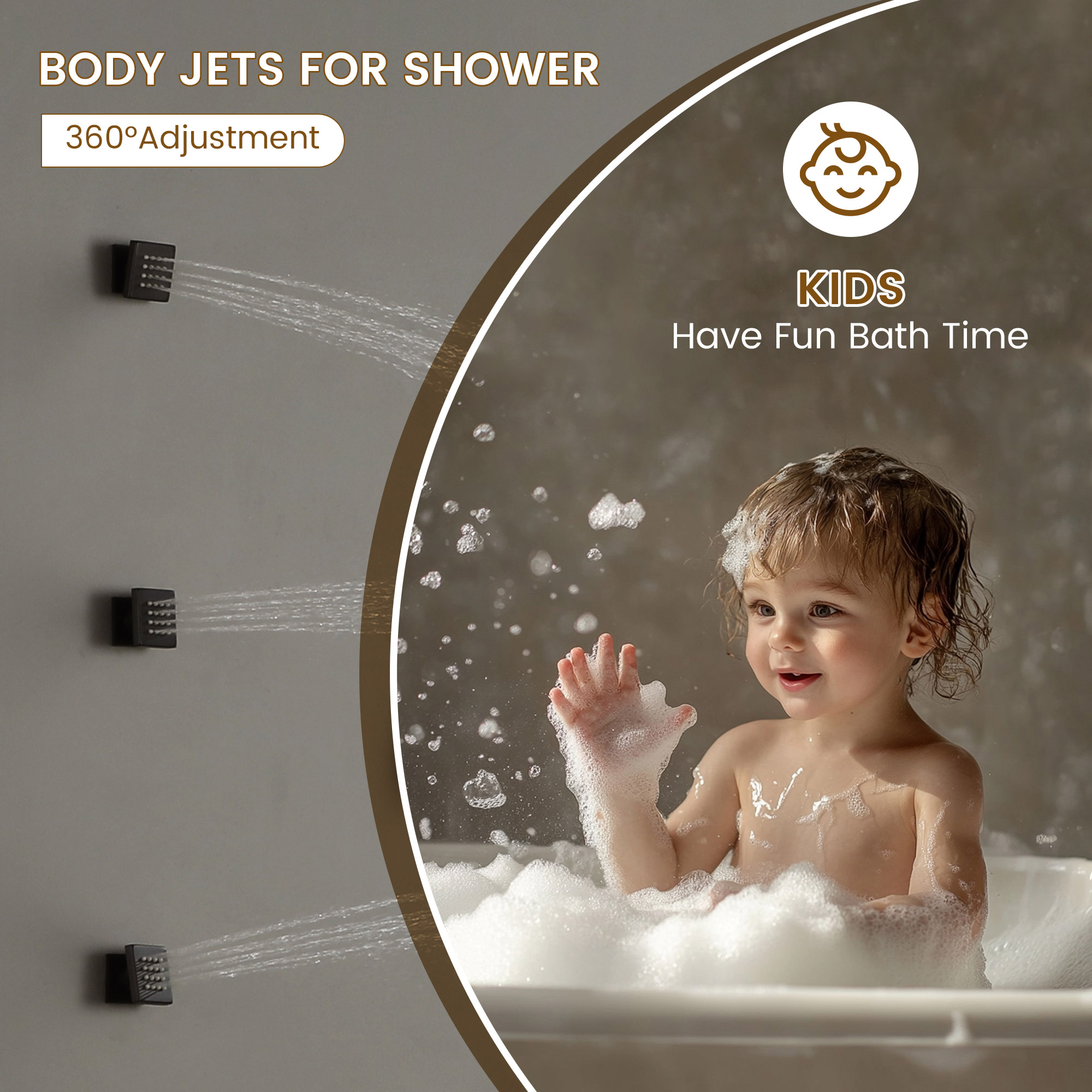 20*14 inch 3-Function Body Jet Shower System with LED Lights & Slide Bar