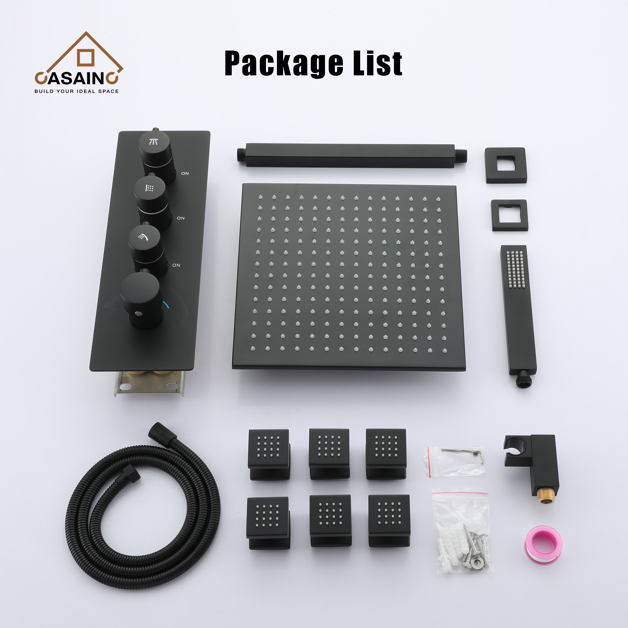 12" Ceiling-Mounted Rainfall Shower System with Handheld & Body Jets