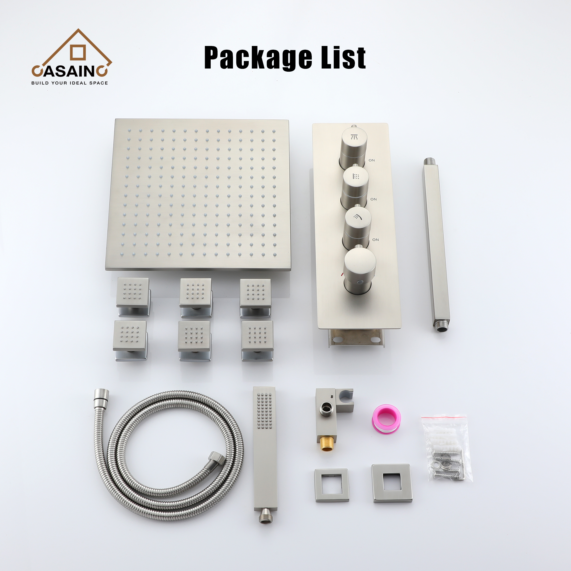 12" Ceiling-Mounted Rainfall Shower System with Handheld & Body Jets