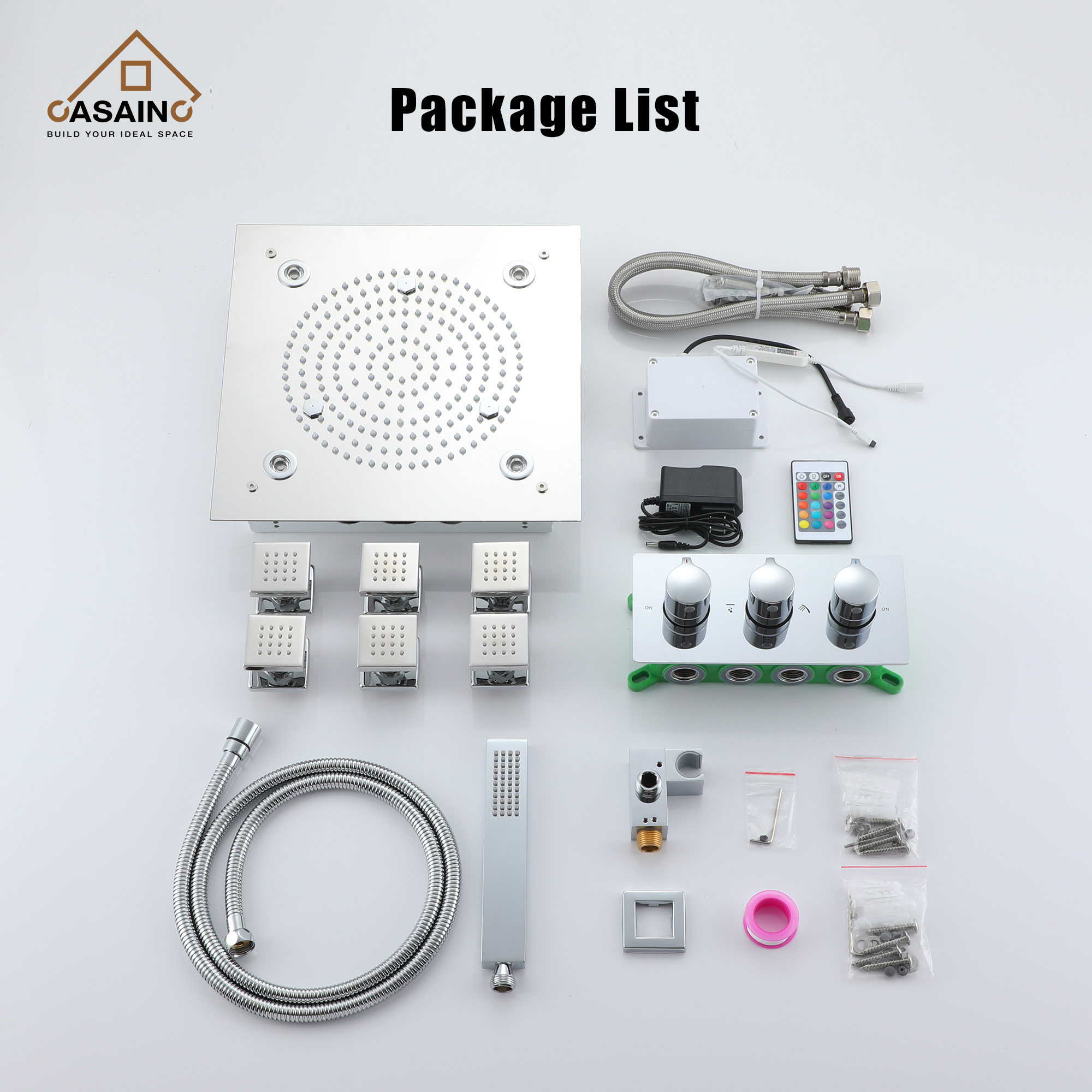 12.59" Flush-Mounted 3-Function Shower System with LED Lights