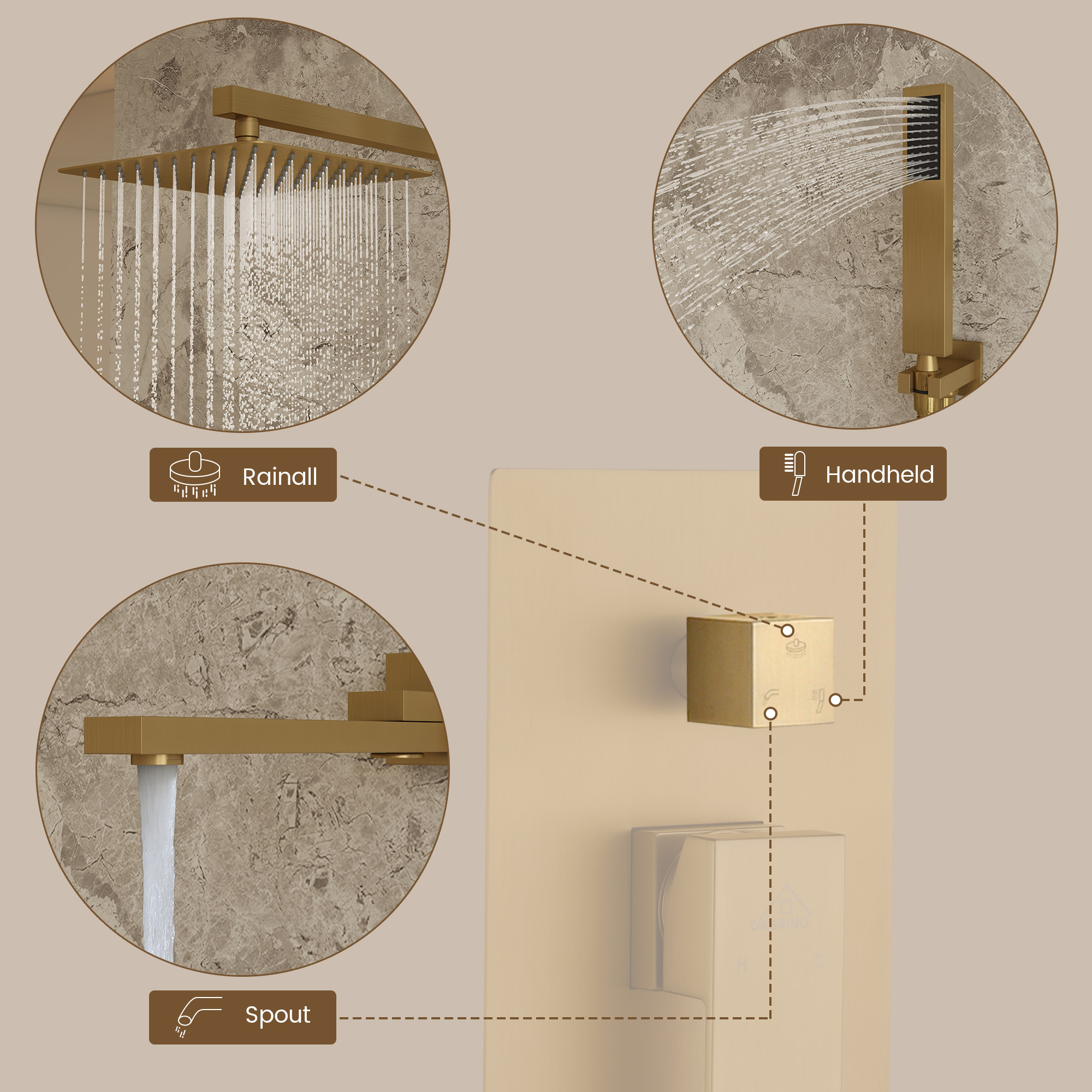 10" Wall Mounted Dual Shower Head Rain Shower System with Tub Spout