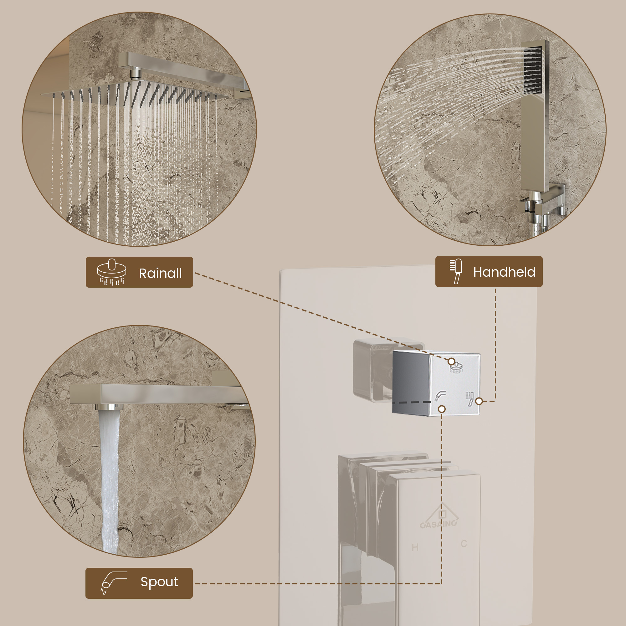 10" Wall Mounted Dual Shower Head Rain Shower System with Tub Spout