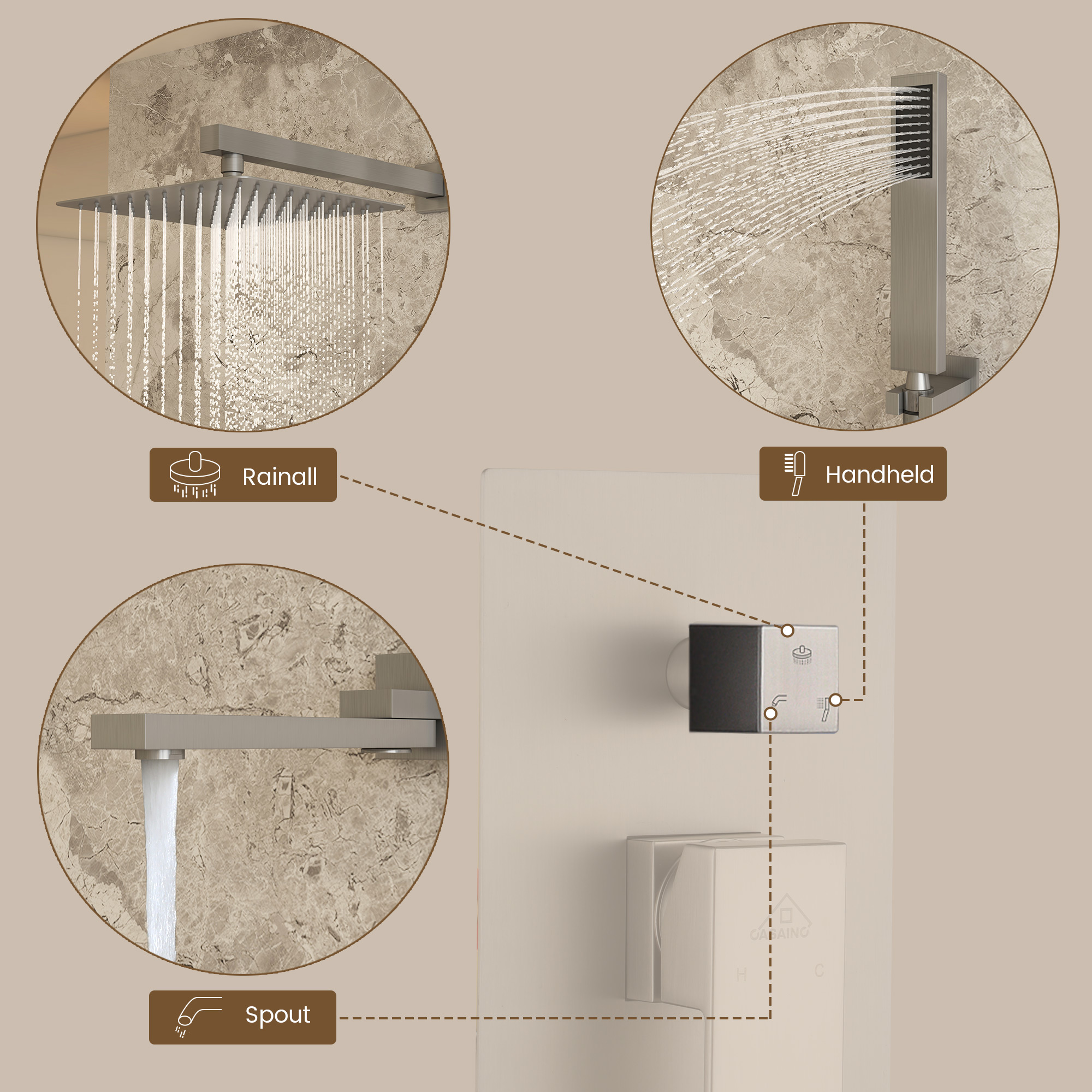 10" Wall Mounted Dual Shower Head Rain Shower System with Tub Spout