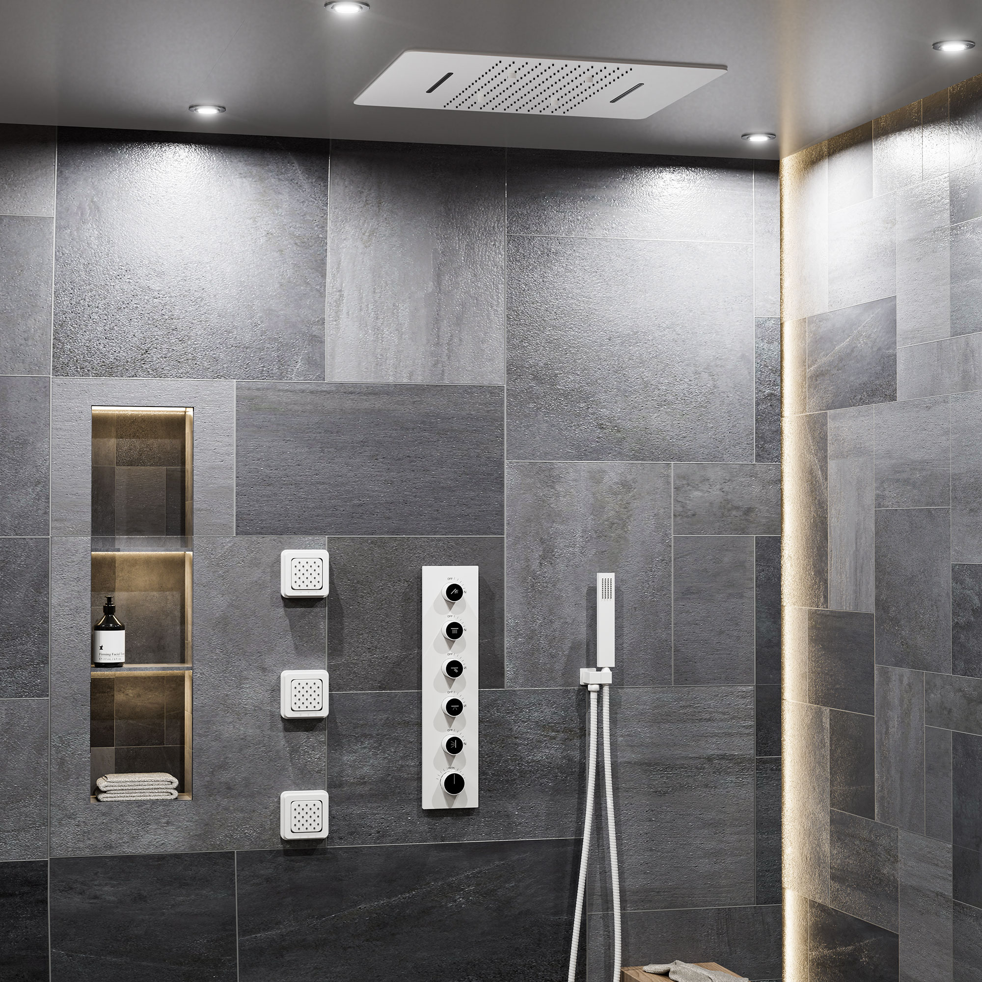 20*24'' Rectangle Shower System With 4 Sprays Modes & 3 Body Jets