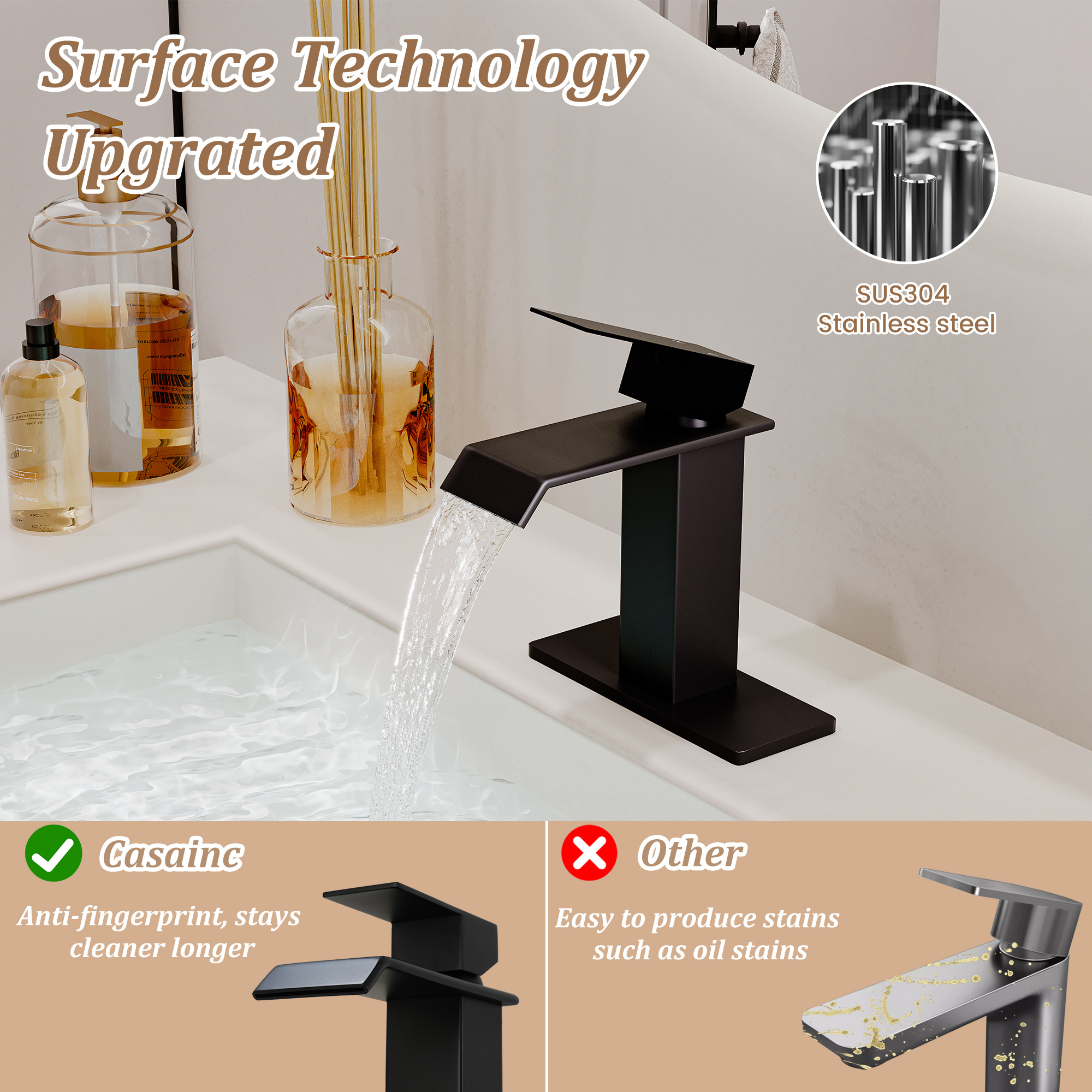 Waterfall Spout Bathroom Faucet,Single Handle Bathroom Vanity Sink Faucet