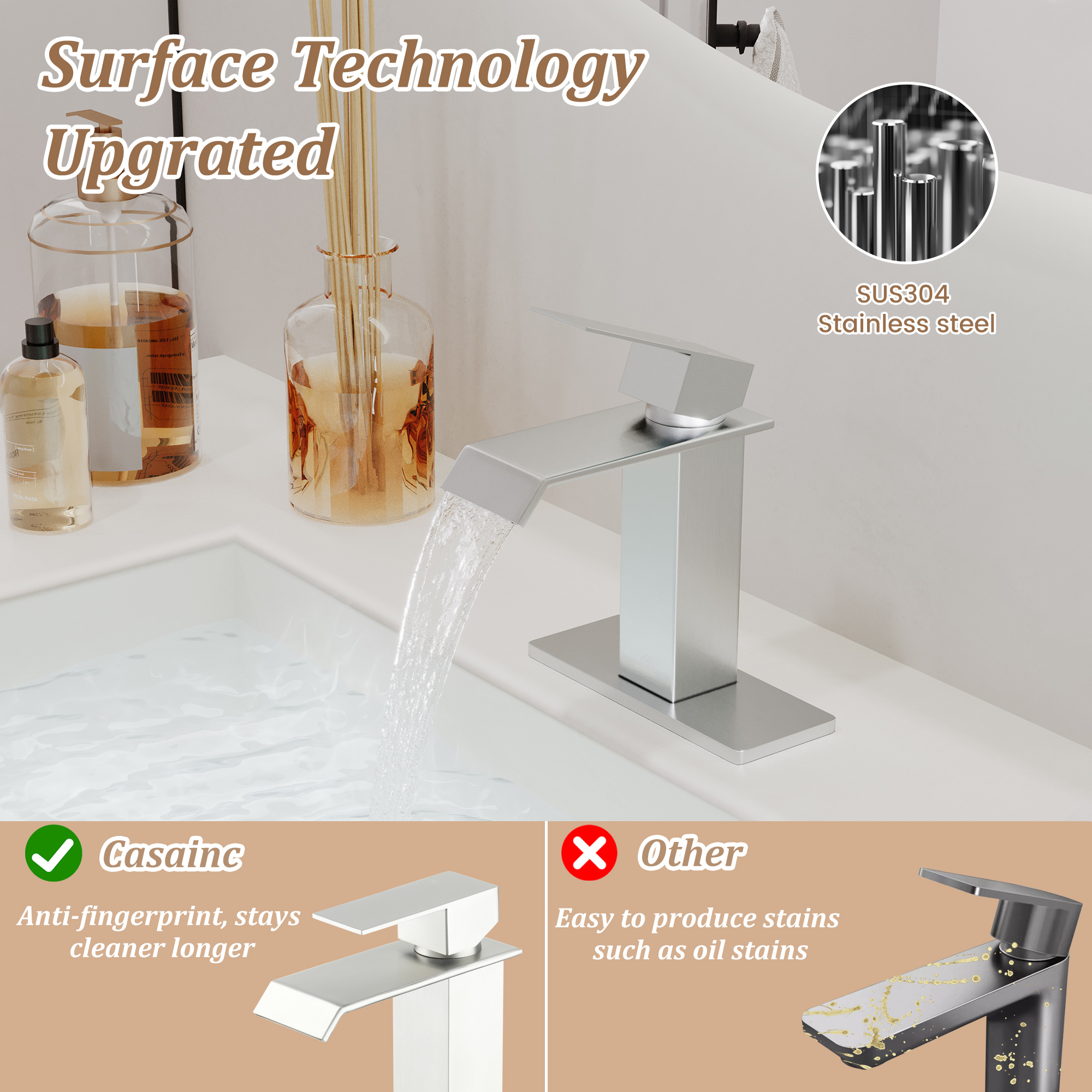 Waterfall Spout Bathroom Faucet,Single Handle Bathroom Vanity Sink Faucet