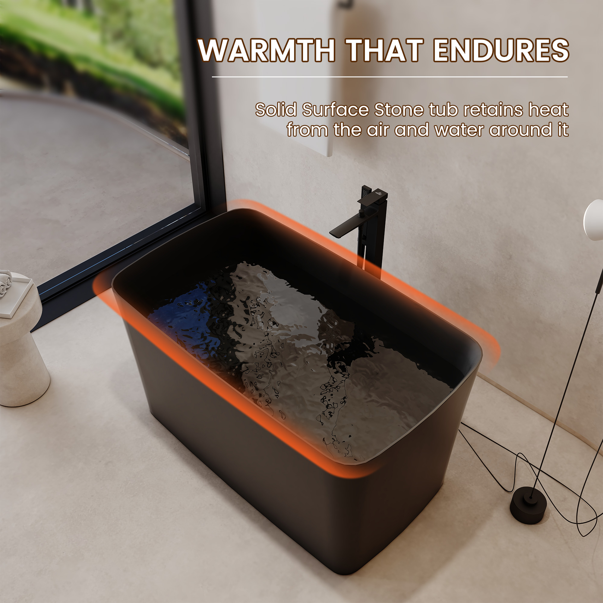 47" Compact Solid Surface Freestanding Bathtub with Mini-Seat Design