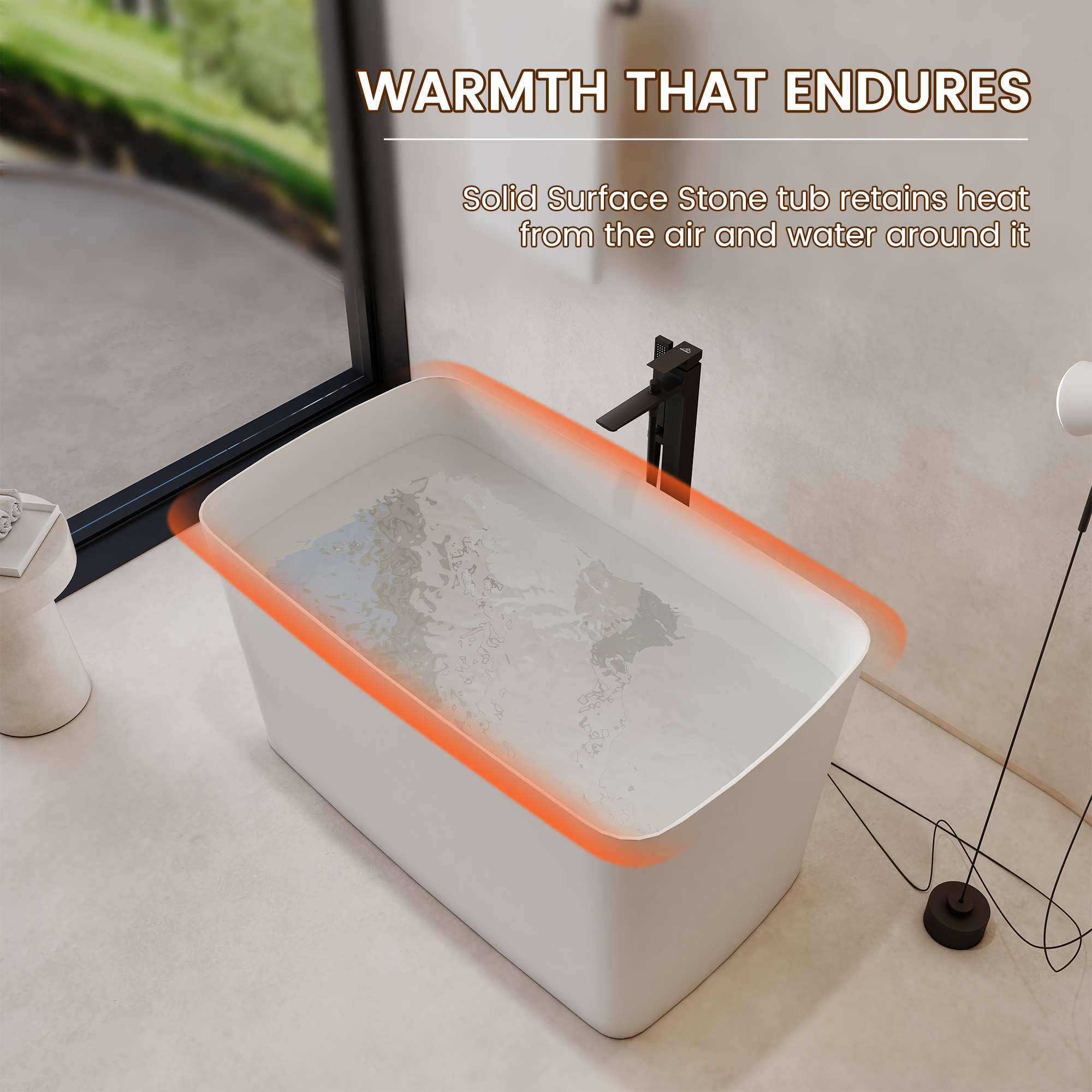 47" Compact Solid Surface Freestanding Bathtub with Mini-Seat Design