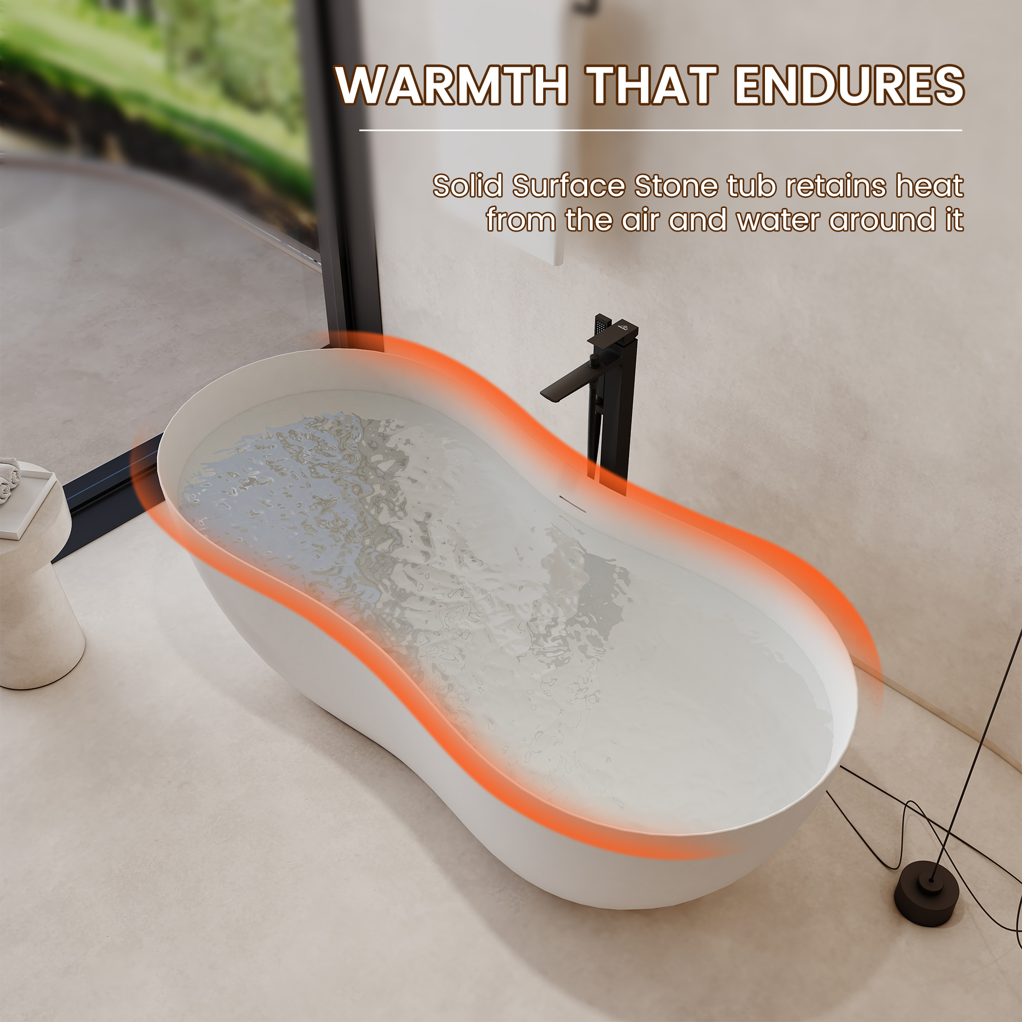 67" Solid Surface Freestanding Soaking Bathtub with Unique Peanut Shape