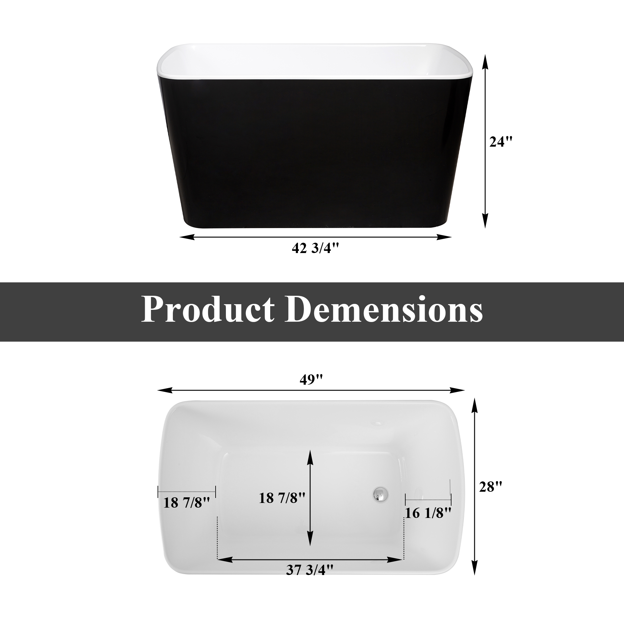 49" Acrylic Freestanding Japanese Soaking Hot Tub with Overflow and Drain