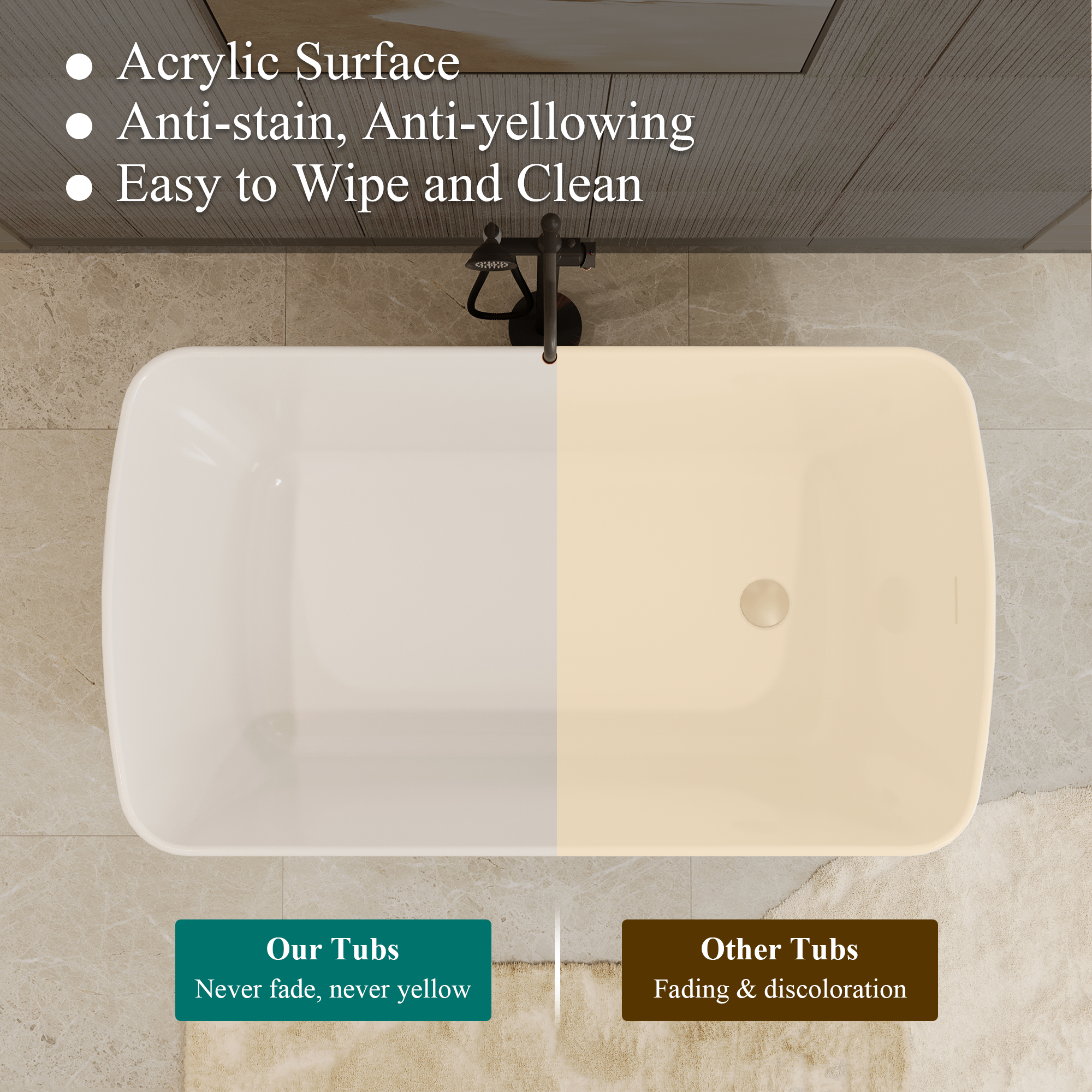 49" Acrylic Freestanding Japanese Soaking Hot Tub with Overflow and Drain