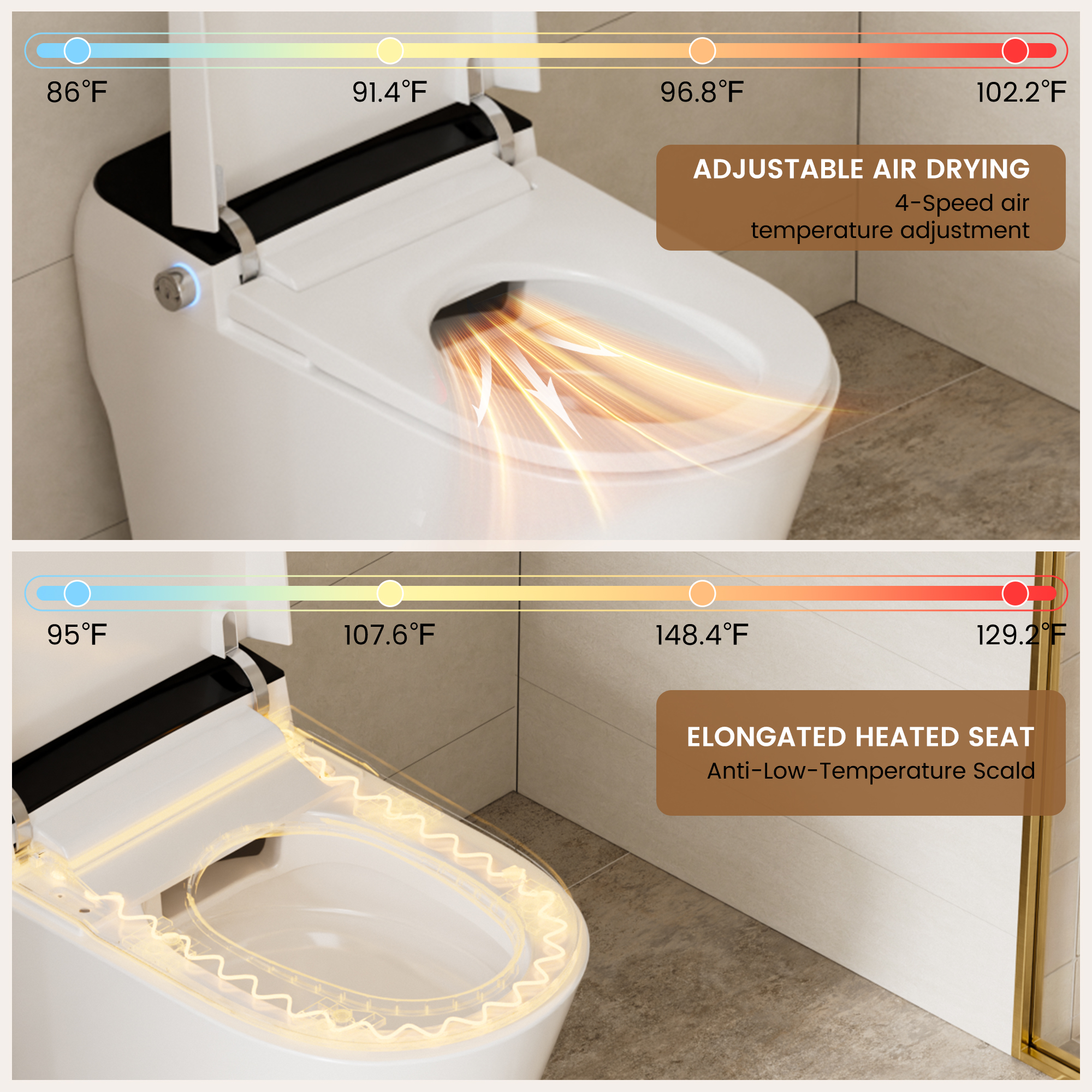 Elongated White Ceramic Tankless Smart Bidet Toilet with Remote Control