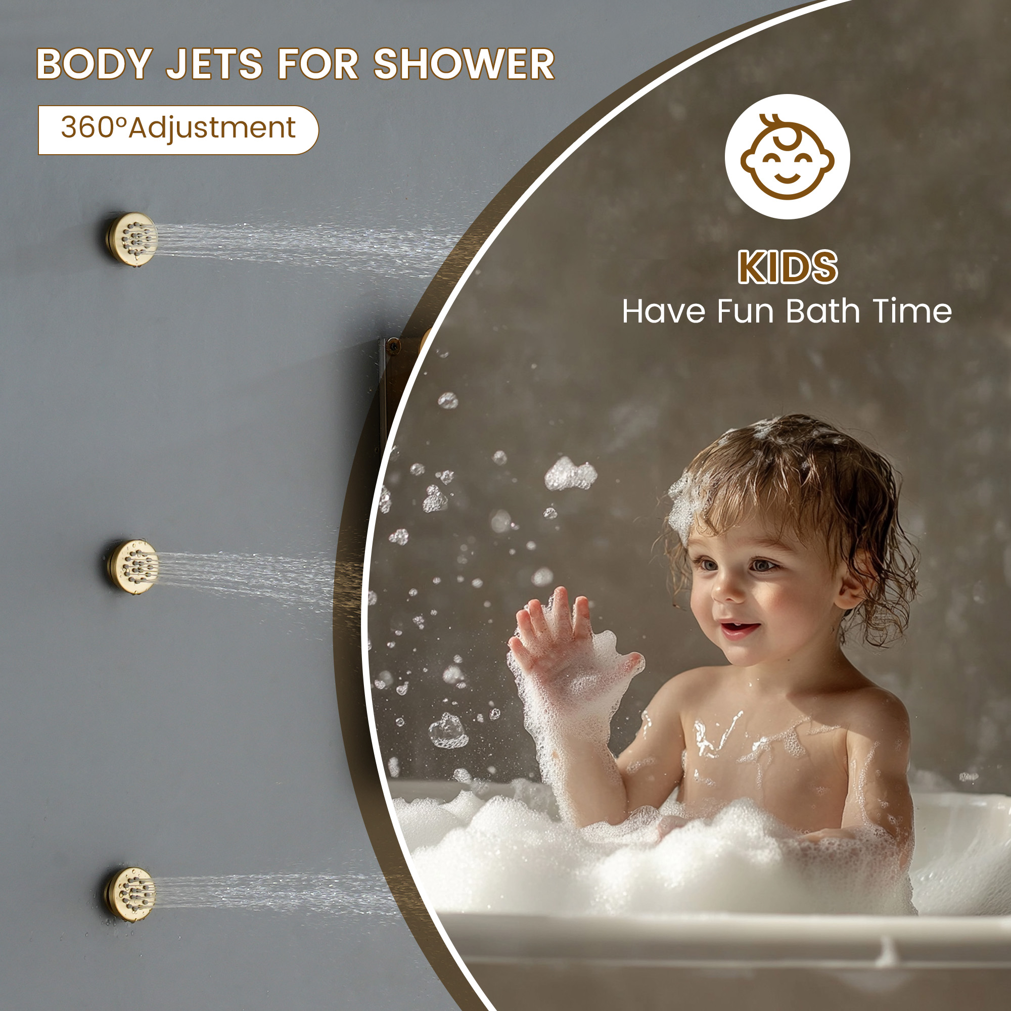 16-inch Wall-Mounted 4-Function Thermostatic Shower System with 3 Body Jets