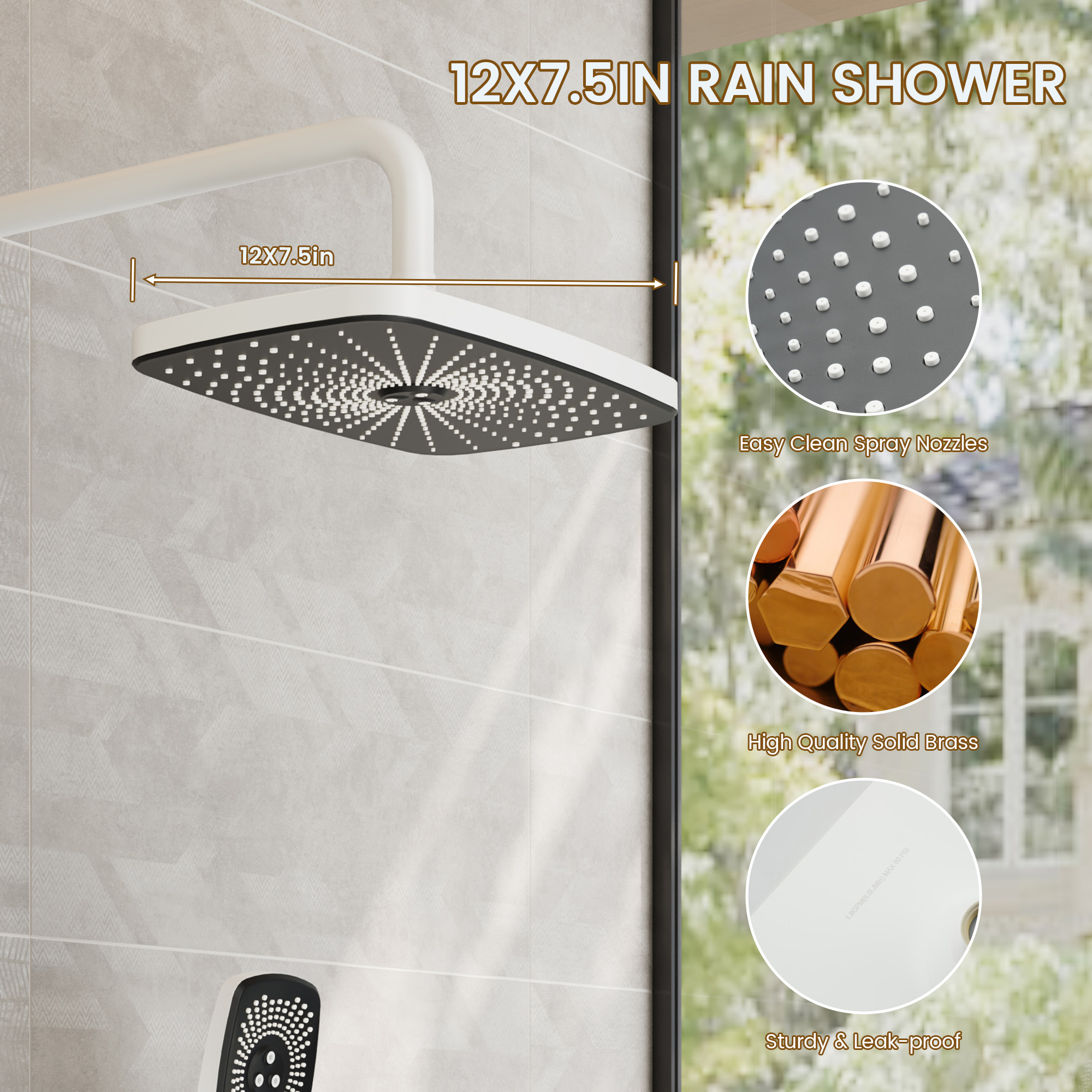 12" x 8" Wall-Mounted Dual-Function Shower System with Hand Shower