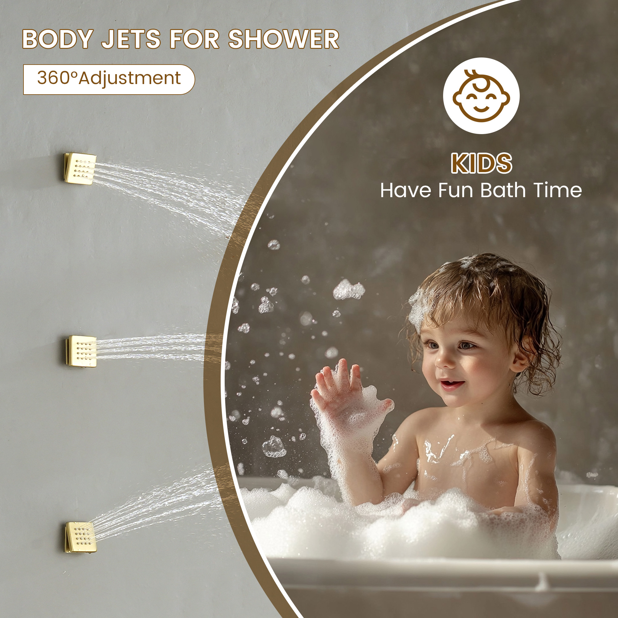 20*14 inch 3-Function Body Jet Shower System with LED Lights & Slide Bar
