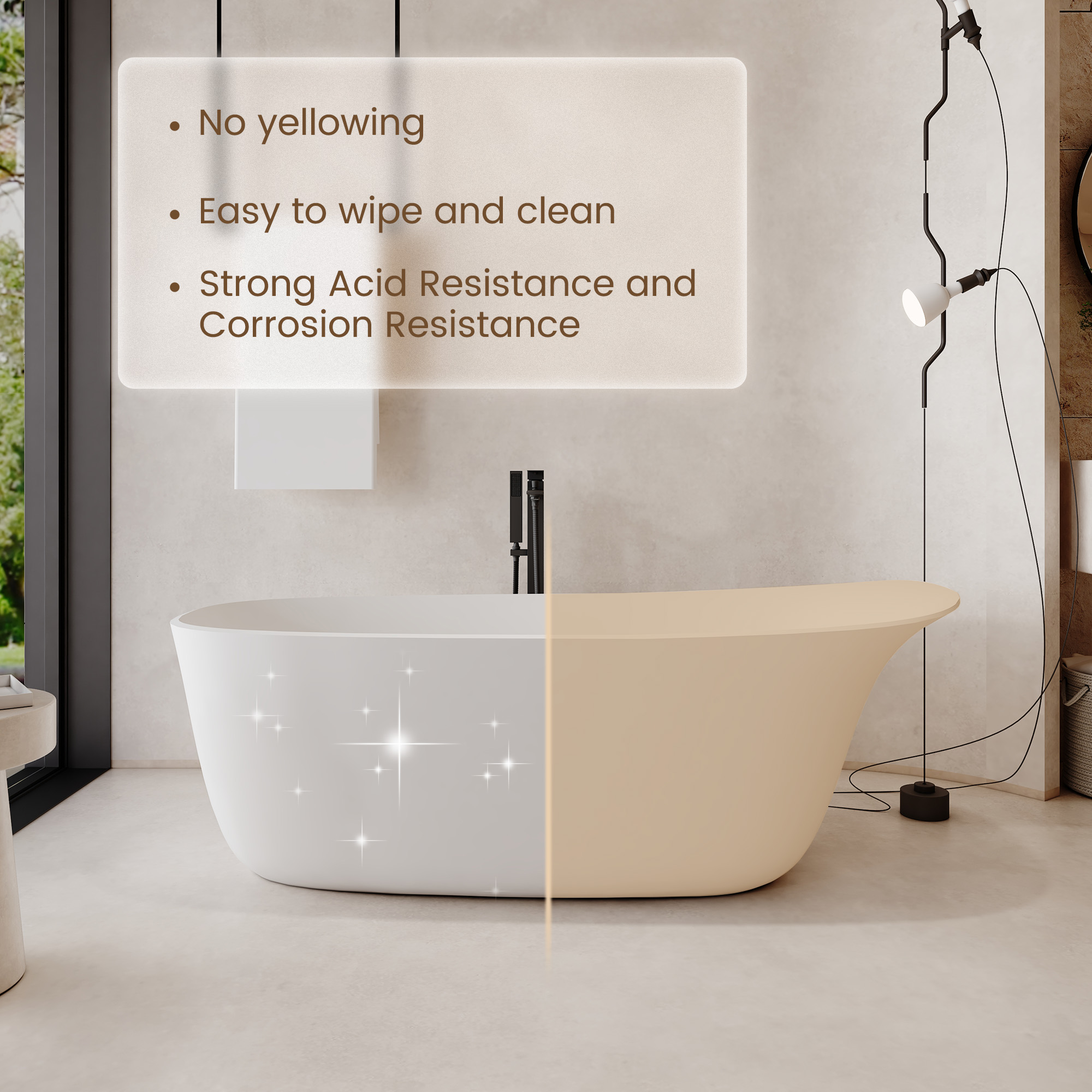 63" Solid Surface Freestanding Soaking Tub with Unique Cap Design