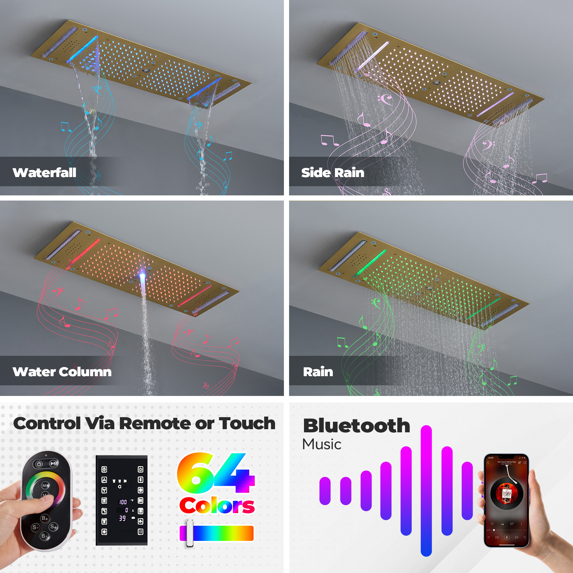 35" x 12" 6-Function Thermostatic Shower System with Digital Touch Screen & LED Lights