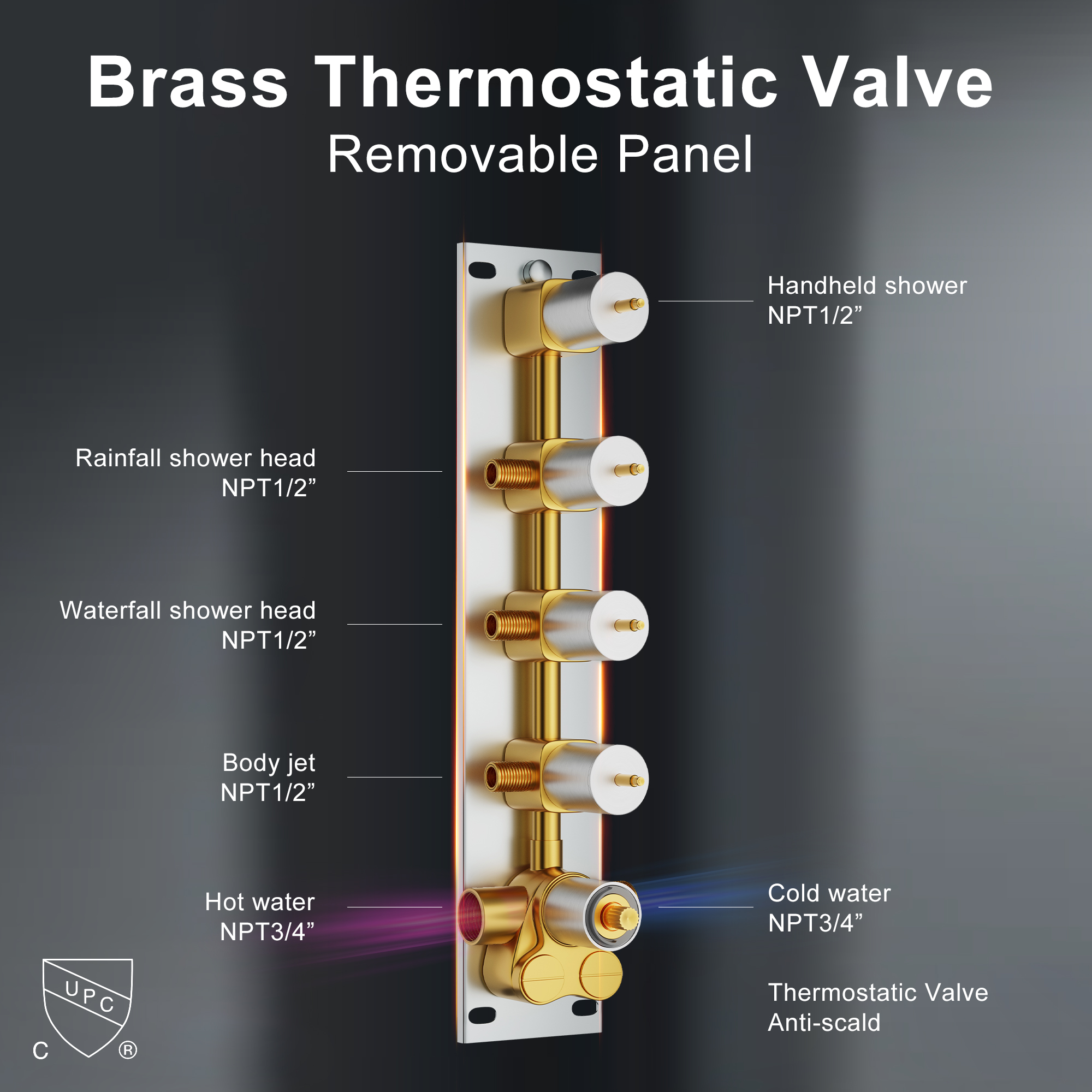 16" Ceiling-Mount 4-Way Shower System with LED Display and Music Player